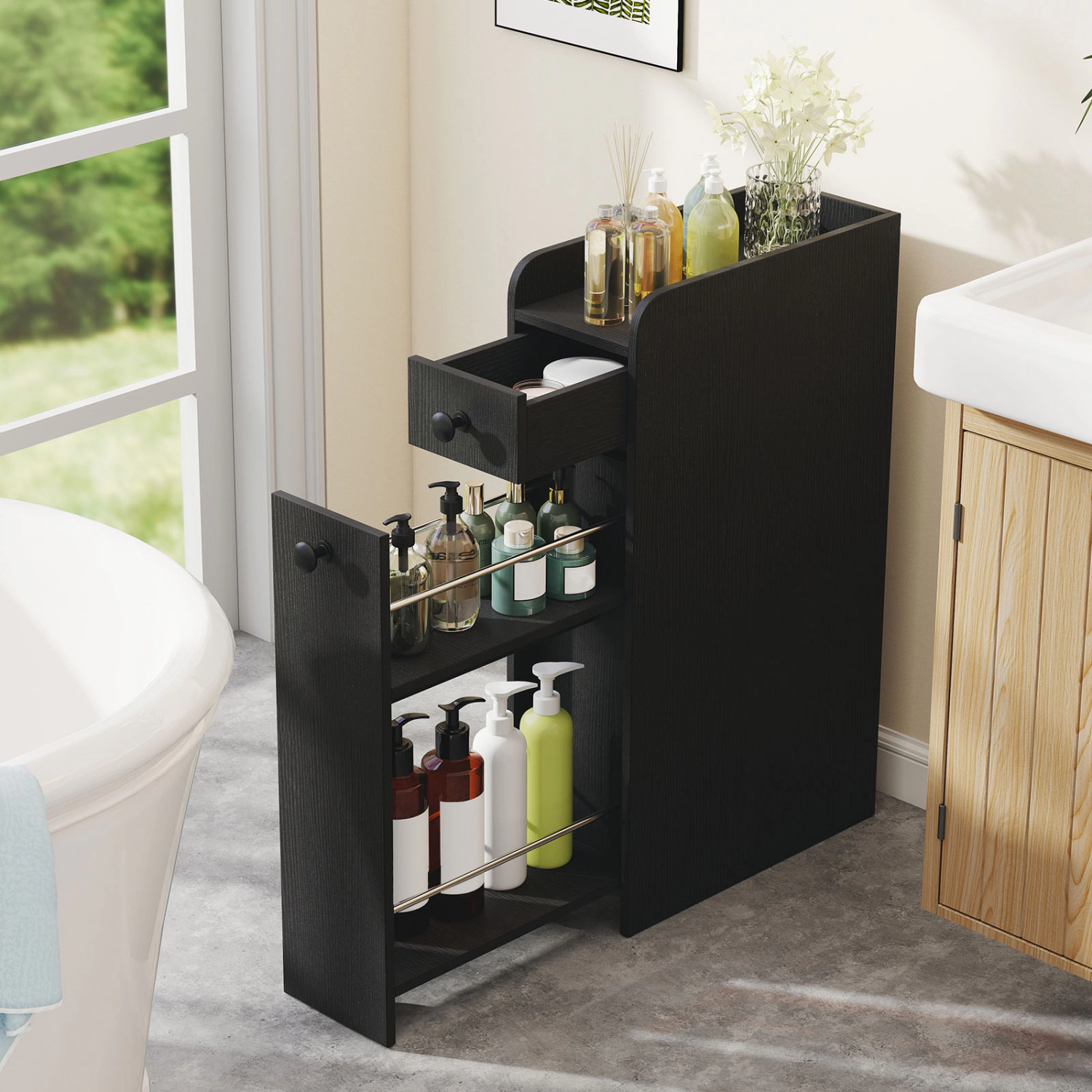 SlickBlue Narrow Bathroom Cabinet with Pull-Out Storage Drawers