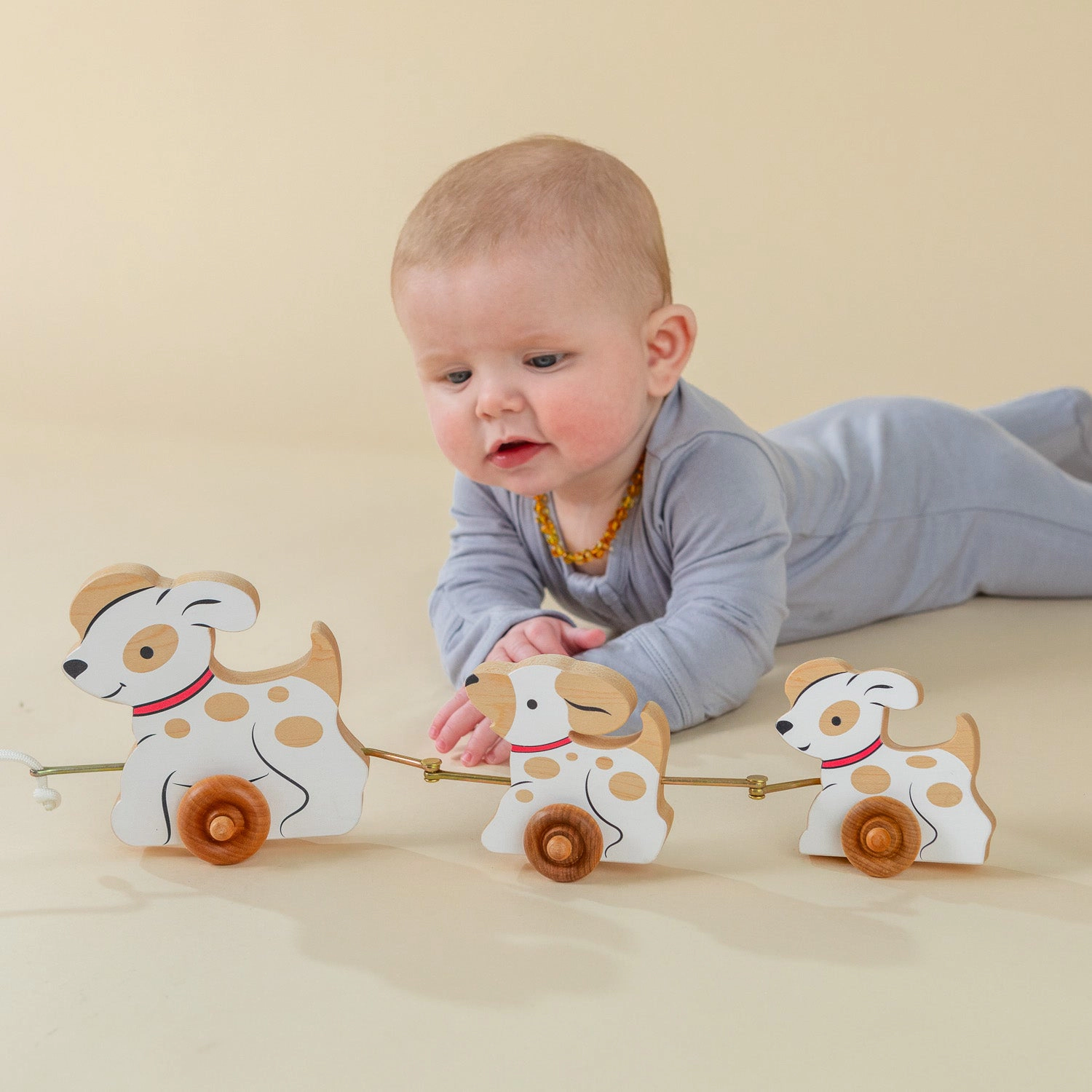 3 Dogs Wooden Pull Toy - Maple Wood - Made in USA