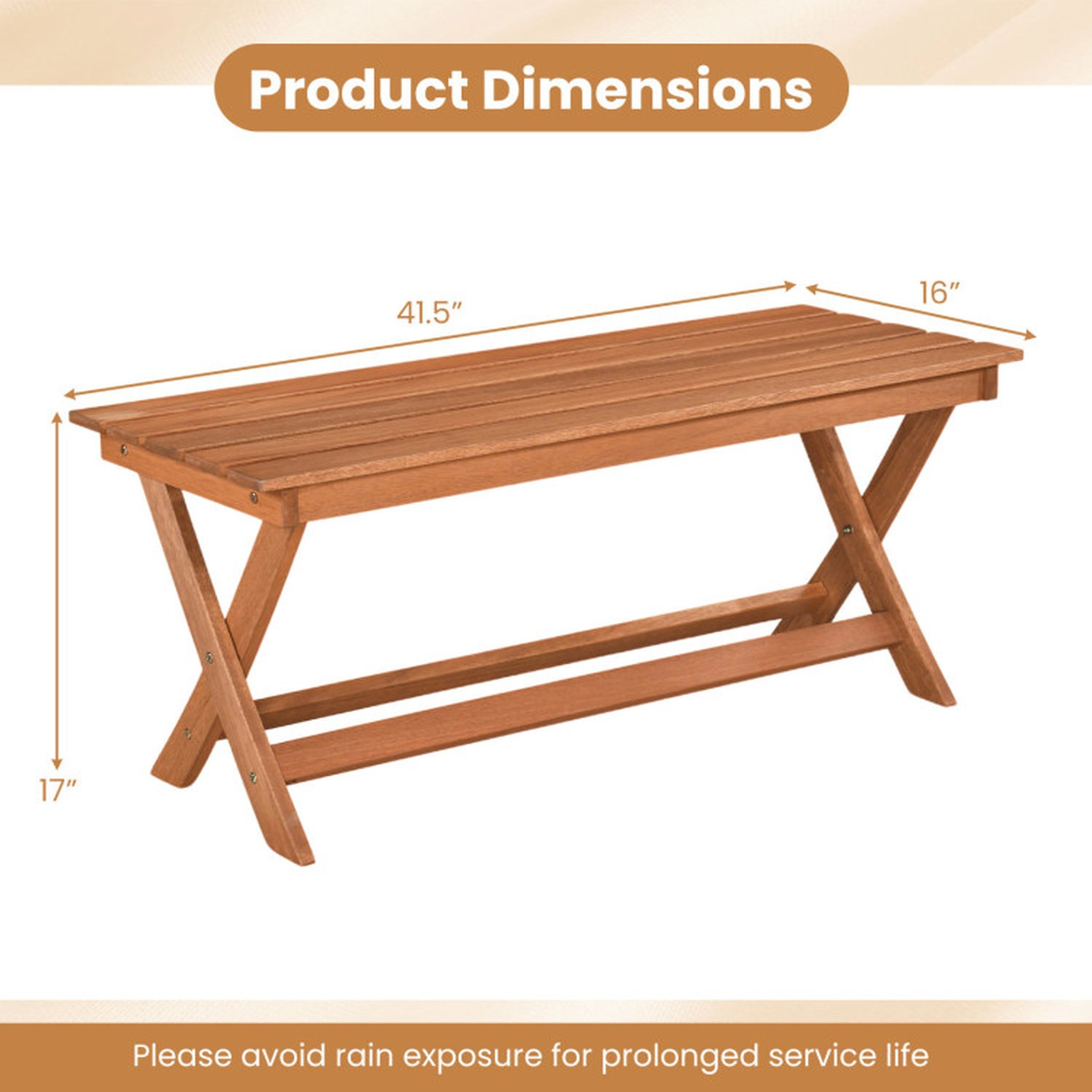 SUGIFT 2-Seat Wooden Garden Patio Bench with X-Shaped Legs 41.5-in Long 530-Lb Capacity Natural Backless Set of 2