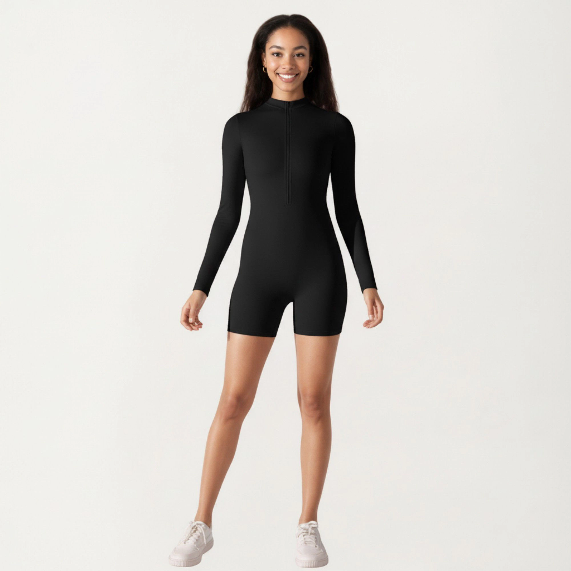 Anna-Kaci Women's Fitted Romper with Front Half-Zip and Stretch One-Piece Design