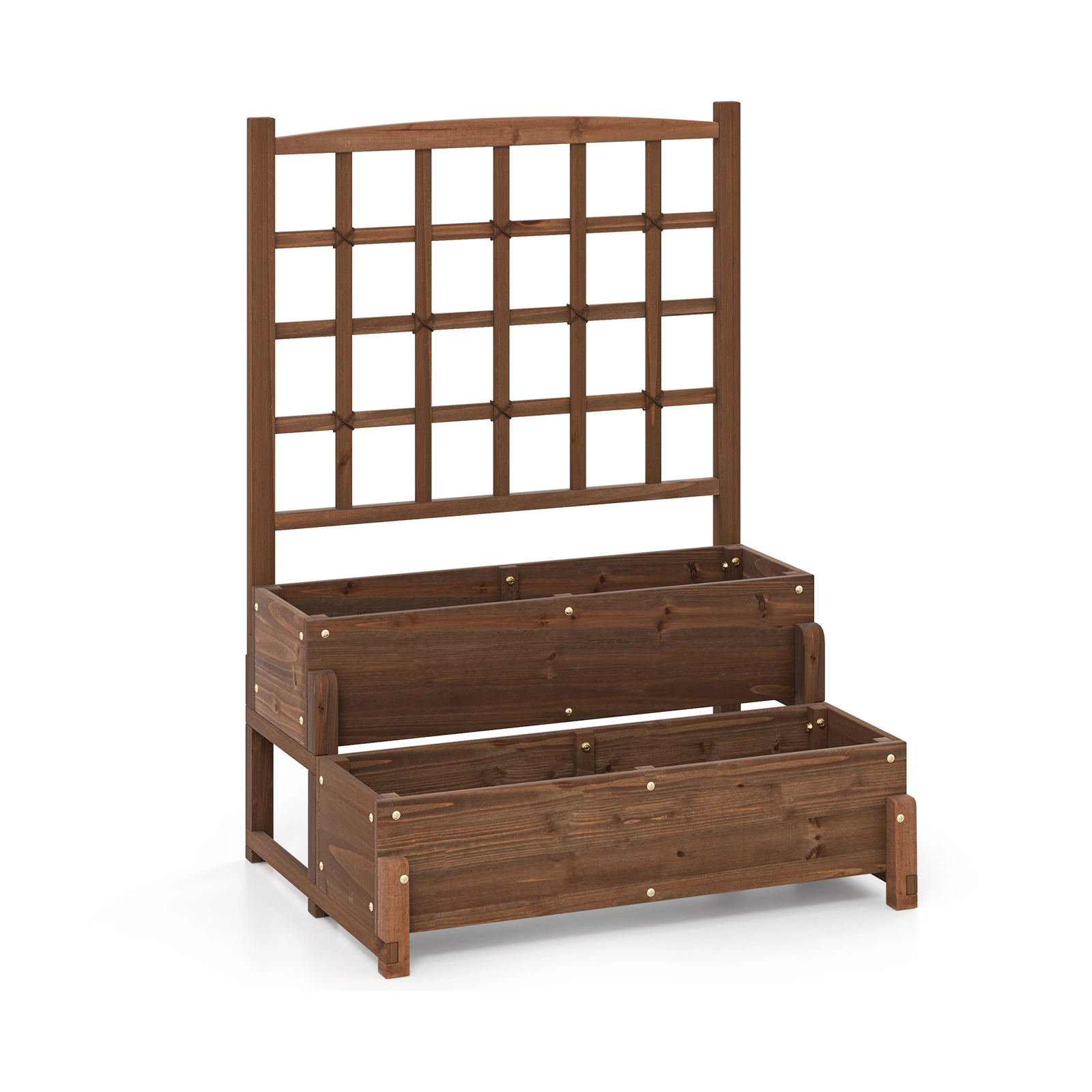 SlickBlue 2 Tier Wooden Garden Planter Box for Flowers Vegetables Herbs