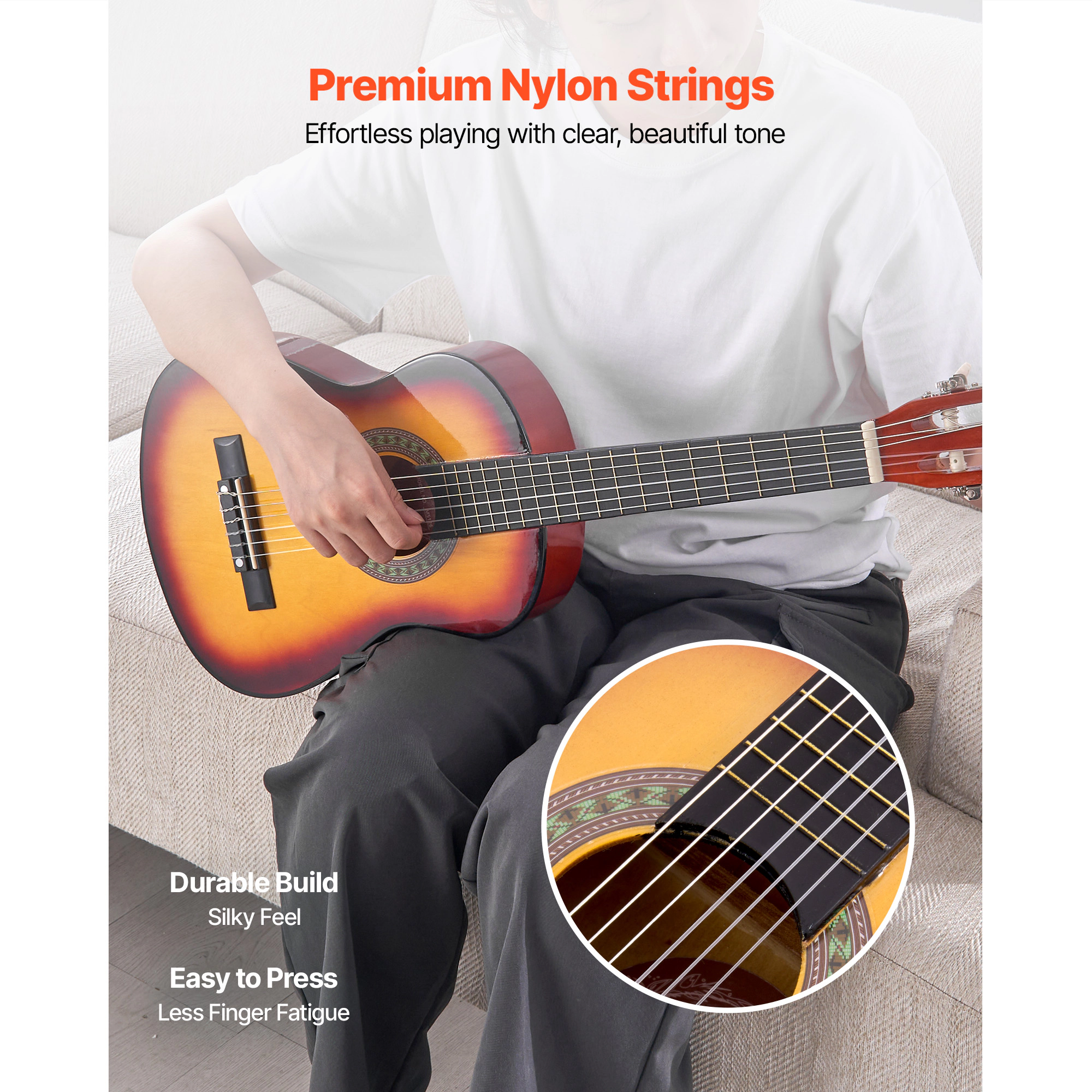 HONGGE Classical Guitar Wood Classical Guitar Starter Kit for Beginners with Nylon Strings Gig Bag Strap Tuner Extra