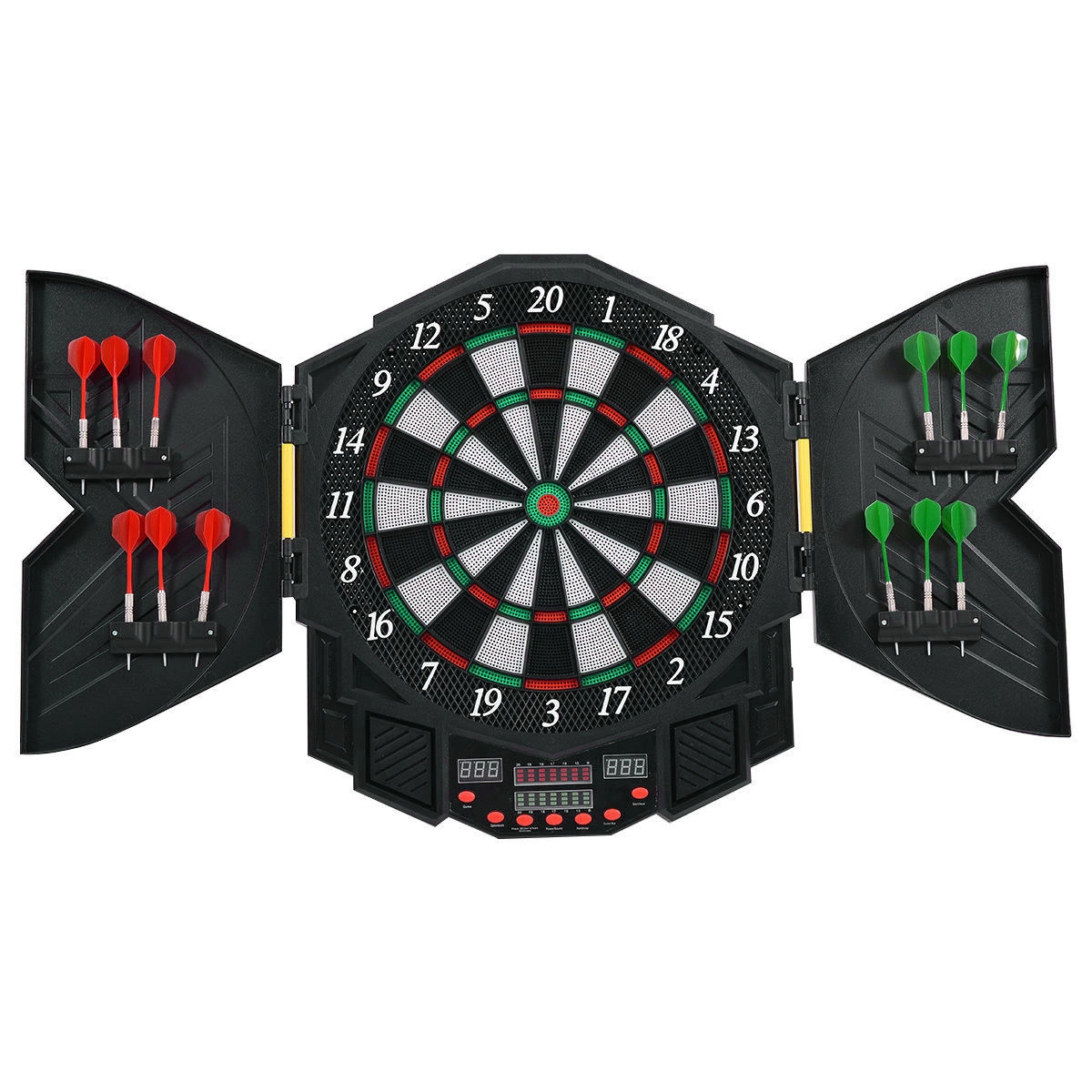 SUGIFT Electronic Dartboard Set LCD Display 13.5-in Target 27 Games 216 Variations 1-8 Players 12 Soft Tip Darts Black