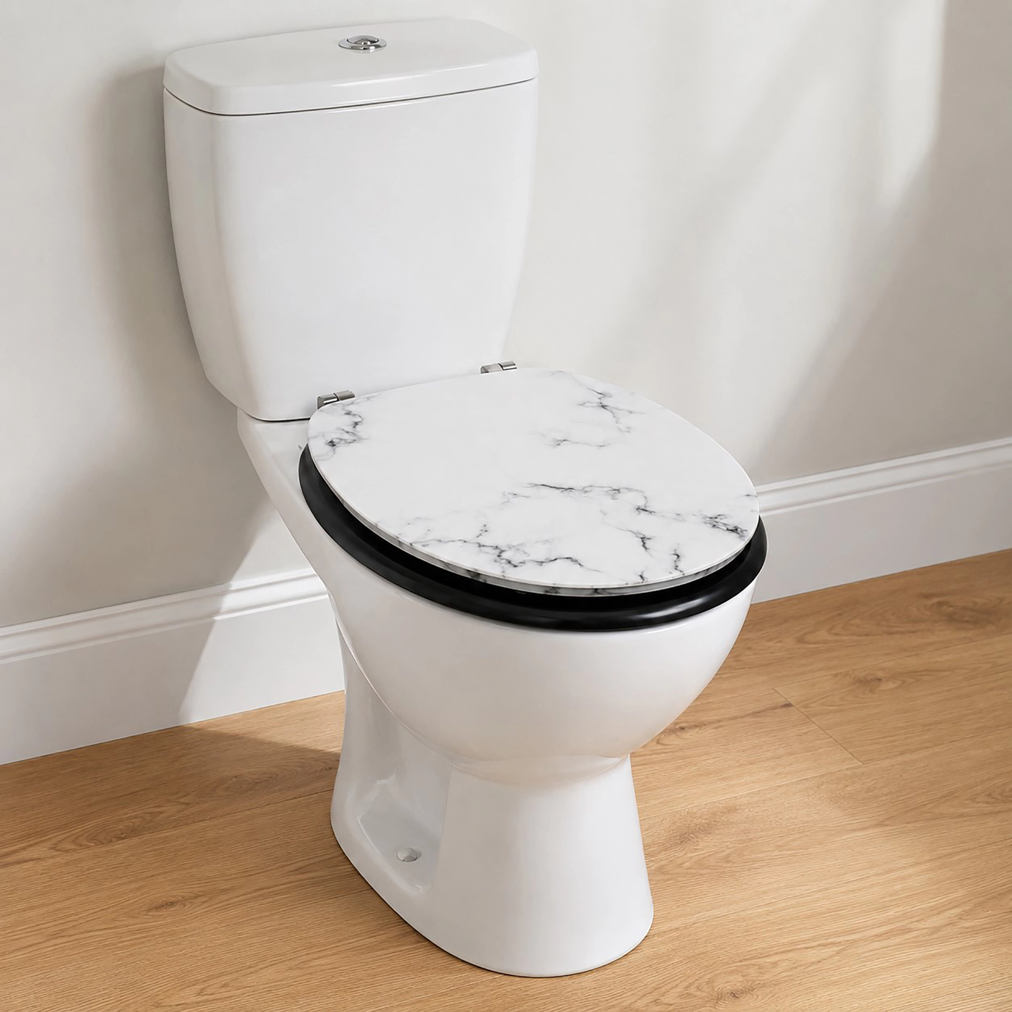 Evideco French Home Goods Carrara Noir Marble-Effect Elongated 18 Inch Toilet Seat