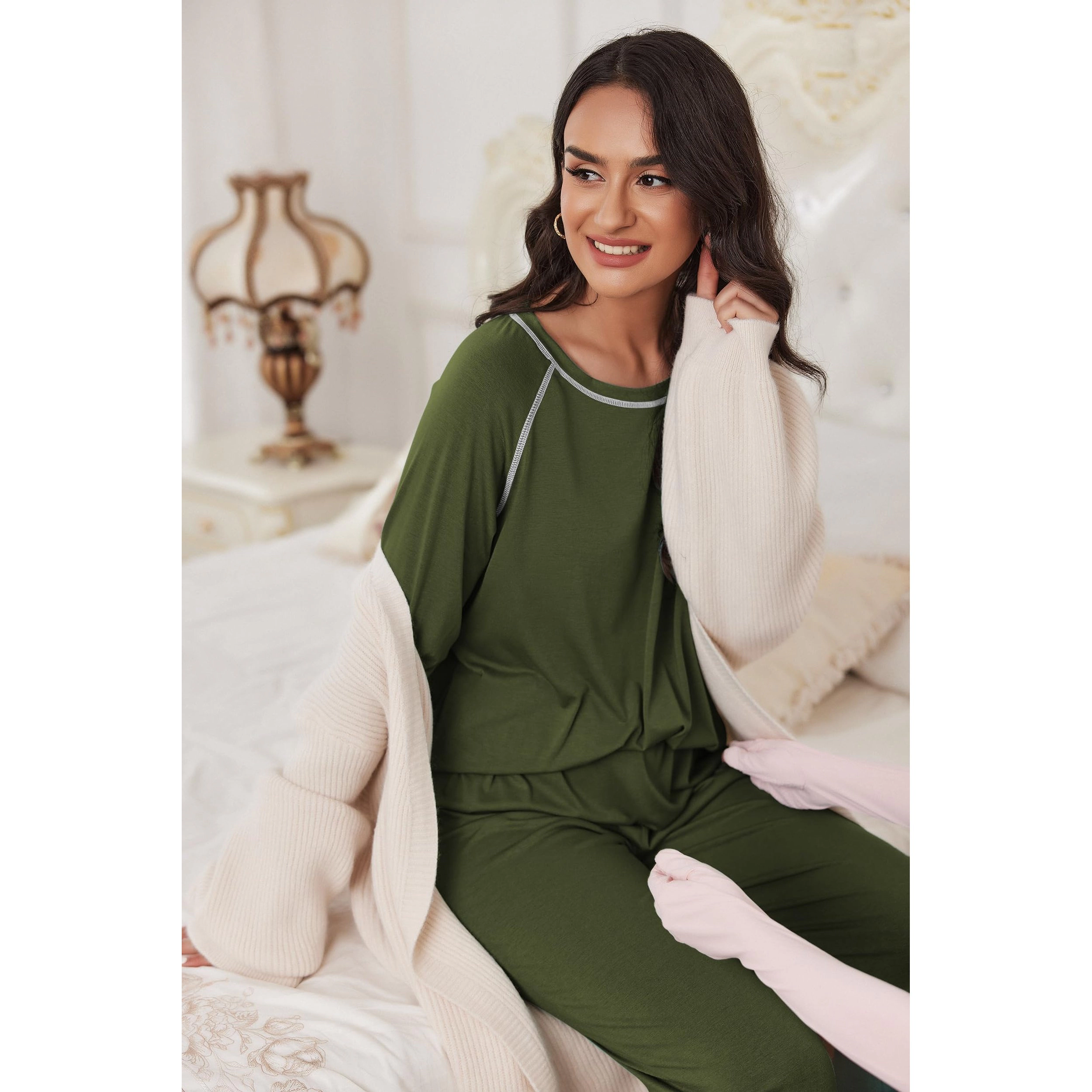 Ekouaer Pajamas Set Soft Comfy Sets Long Sleeve Sleepwear Loungewear