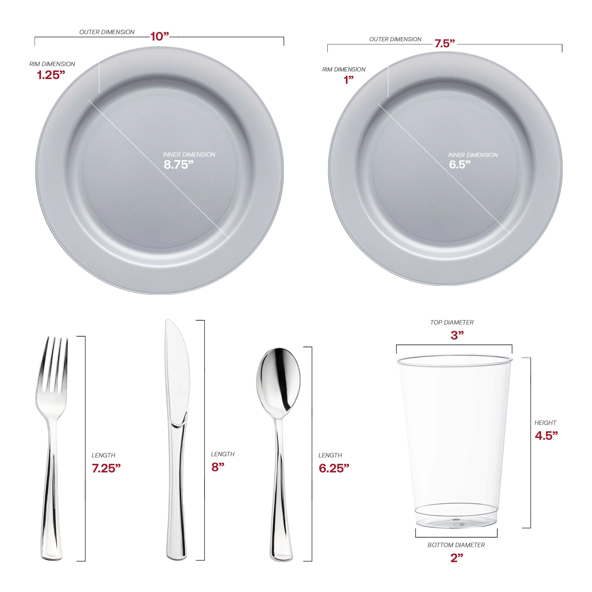 Smarty Had A Party Matte Steel Gray Round Disposable Plastic Wedding Value Set