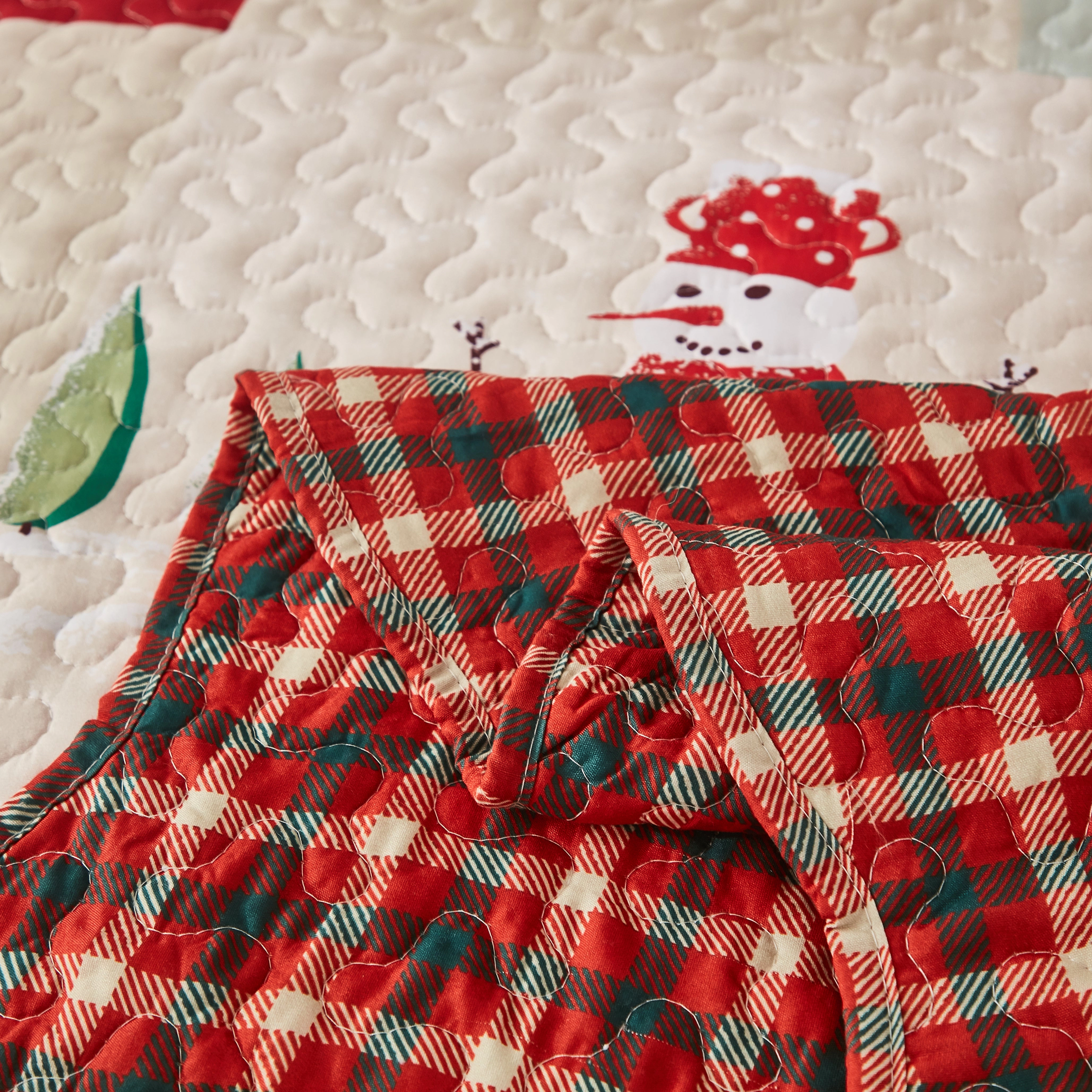 MarCielo 3 Piece Christmas Patchwork Quilt Bedspread Set Lightweight Holiday Bedding Set