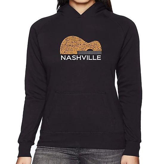 LA Pop Art Nashville Guitar - Women's Word Art Hooded Sweatshirt