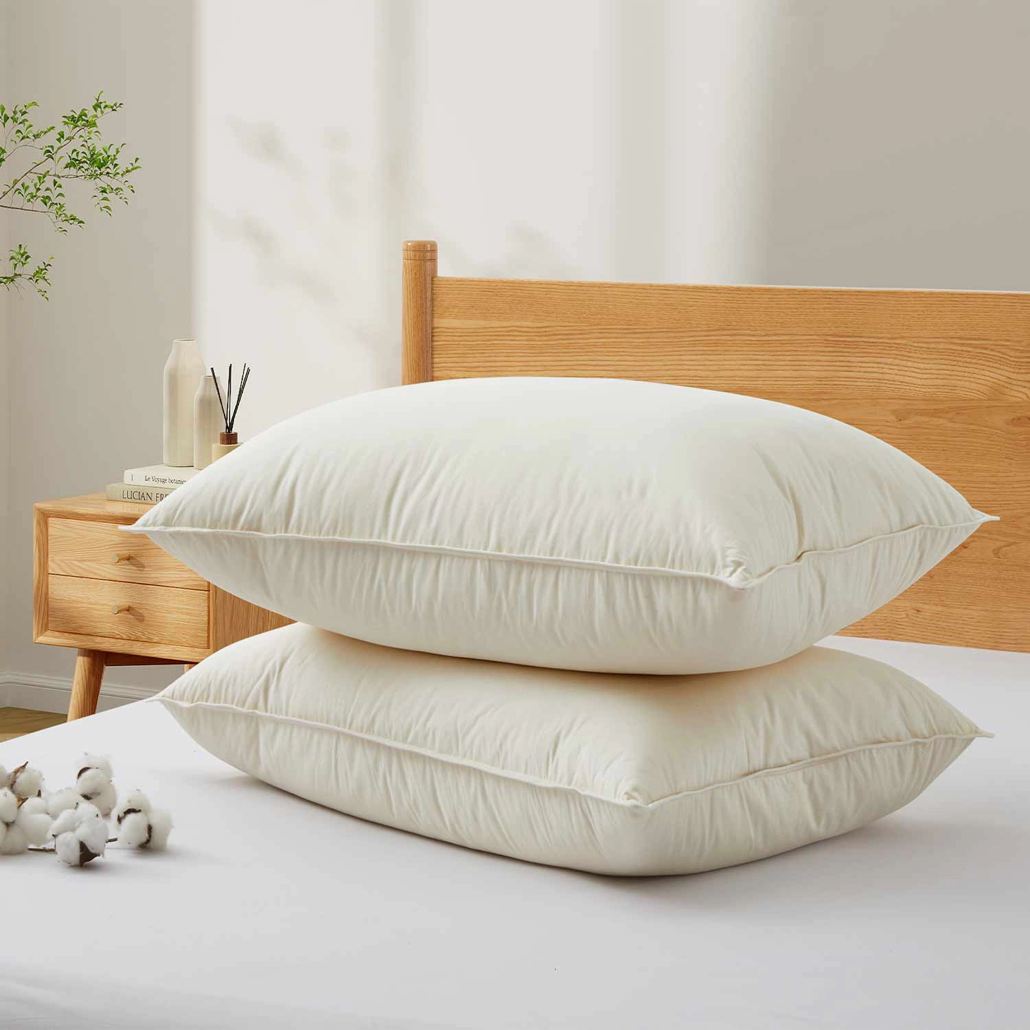 Puredown Selected Organic Cotton Layered Down Pillow Set of 2, Duck Down and Goose Feather