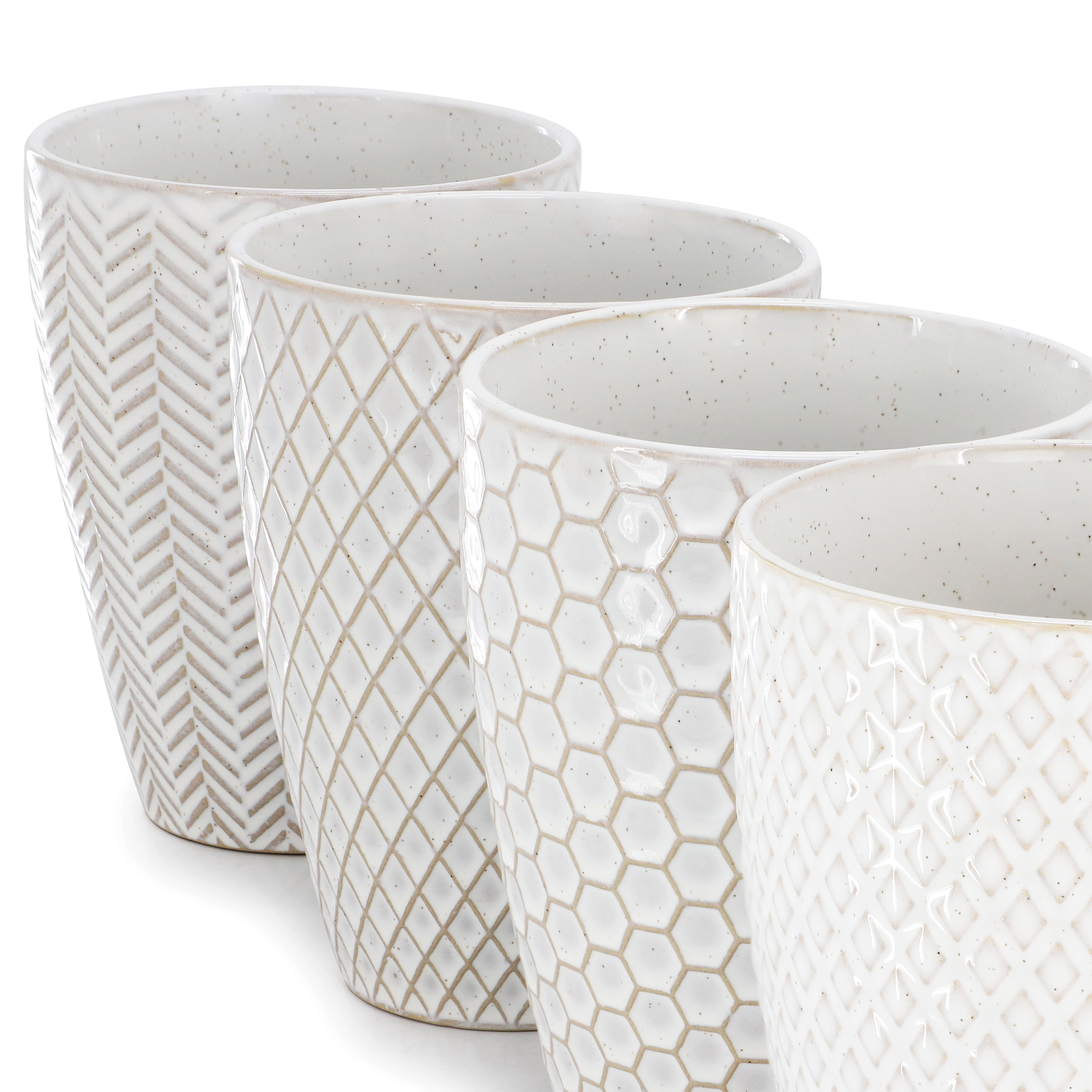 Gibson Elite Earlhart 4 Piece 16 Ounce Stoneware Assorted Pattern Mug Set in White