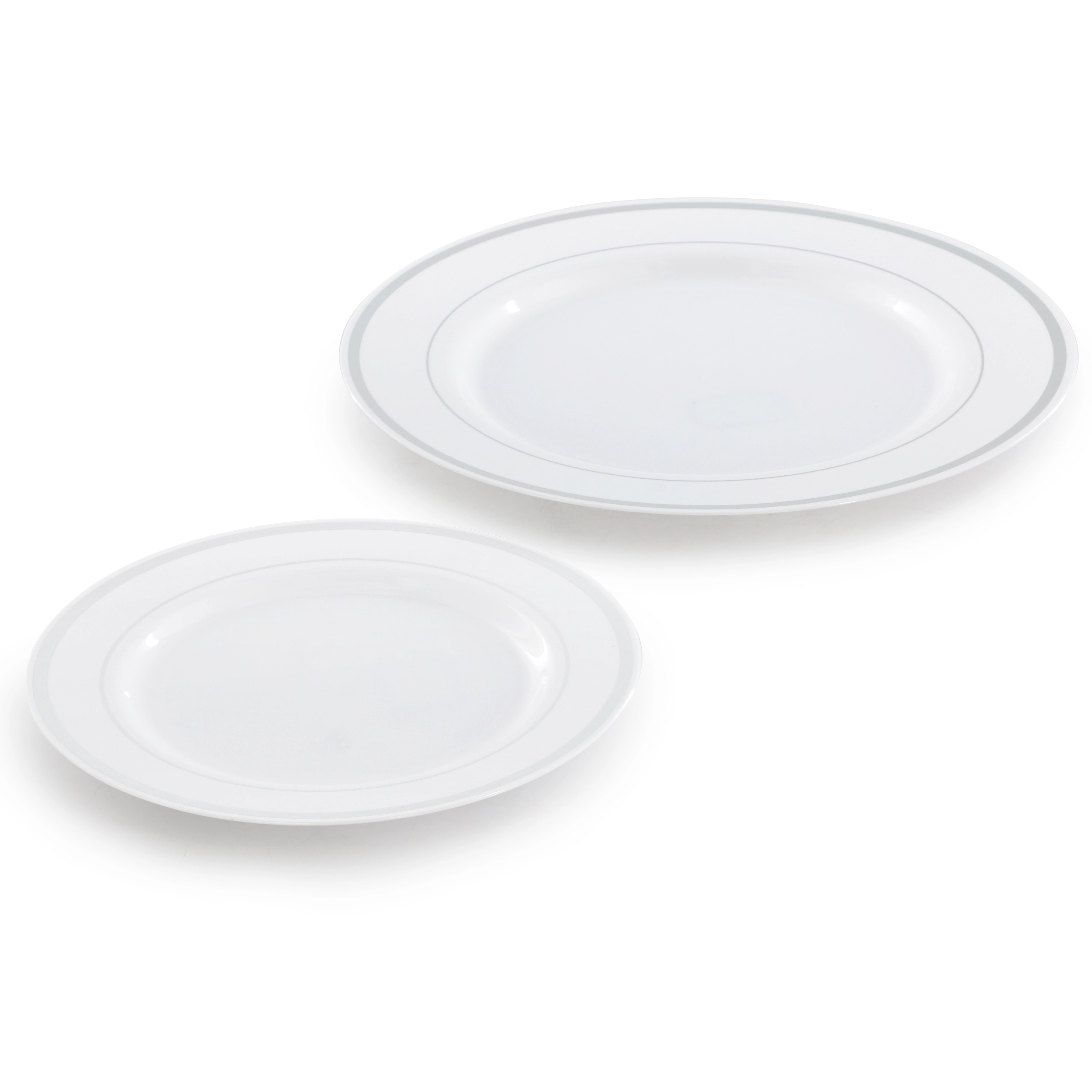 Elama 350 Piece Disposable Plastic Dinnerware Party Set for 50 Guests in White with Silver Trim