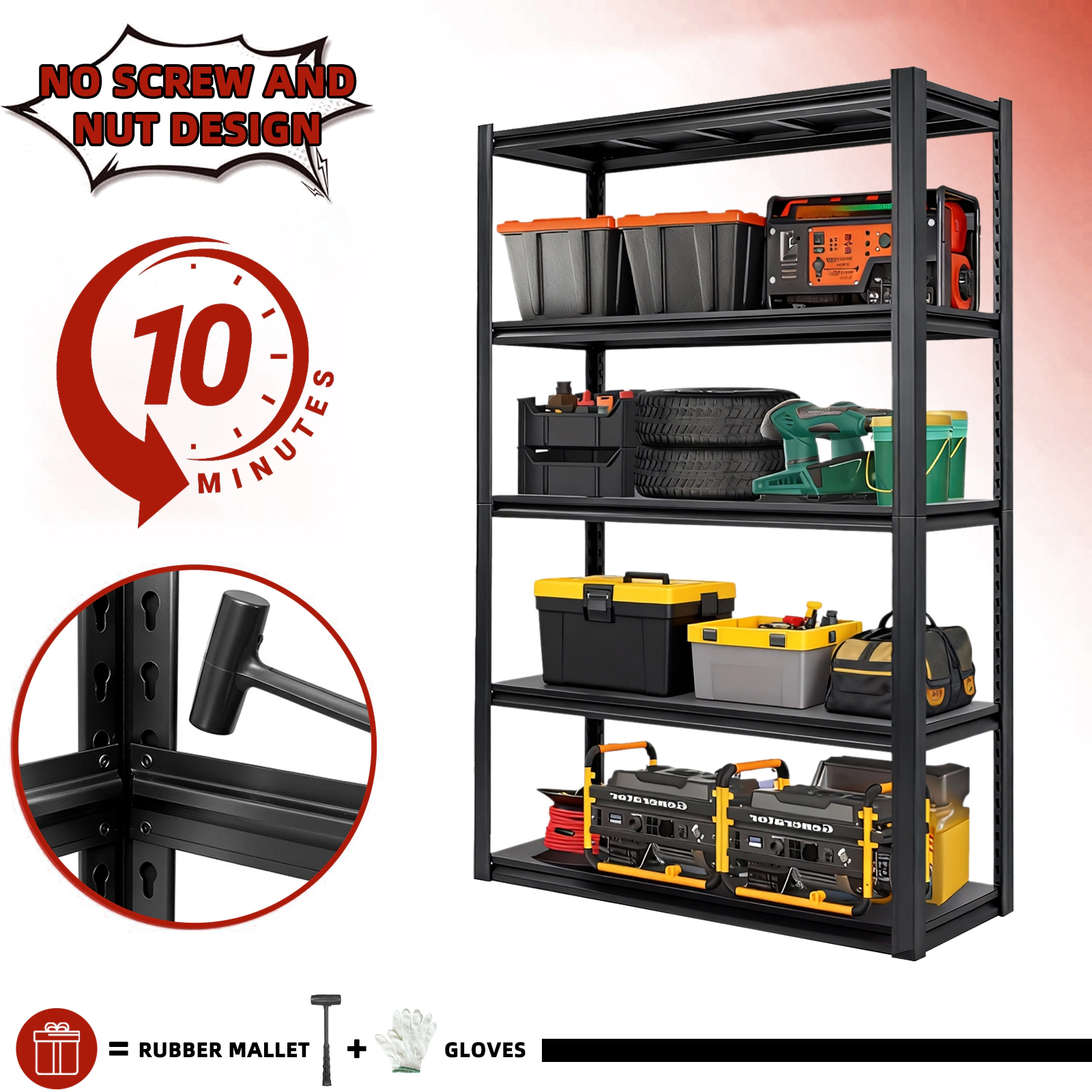 Flynama 5-Tiers Heavy Duty Metal Adjustable Garage Storage Shelving Unit in Black (47.2 in. W x in. H x in. D