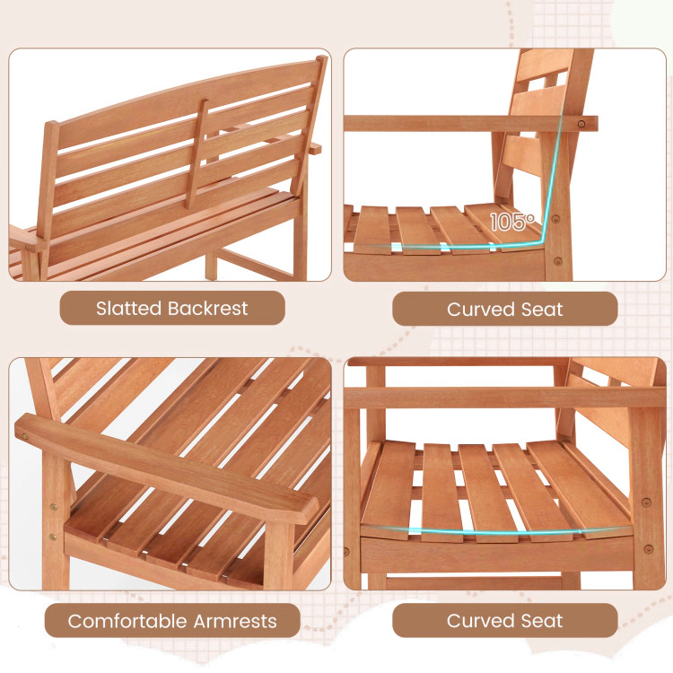 Hivvago 2-Person Wooden Garden Bench With Slatted Backrest And Comfortable Armrests