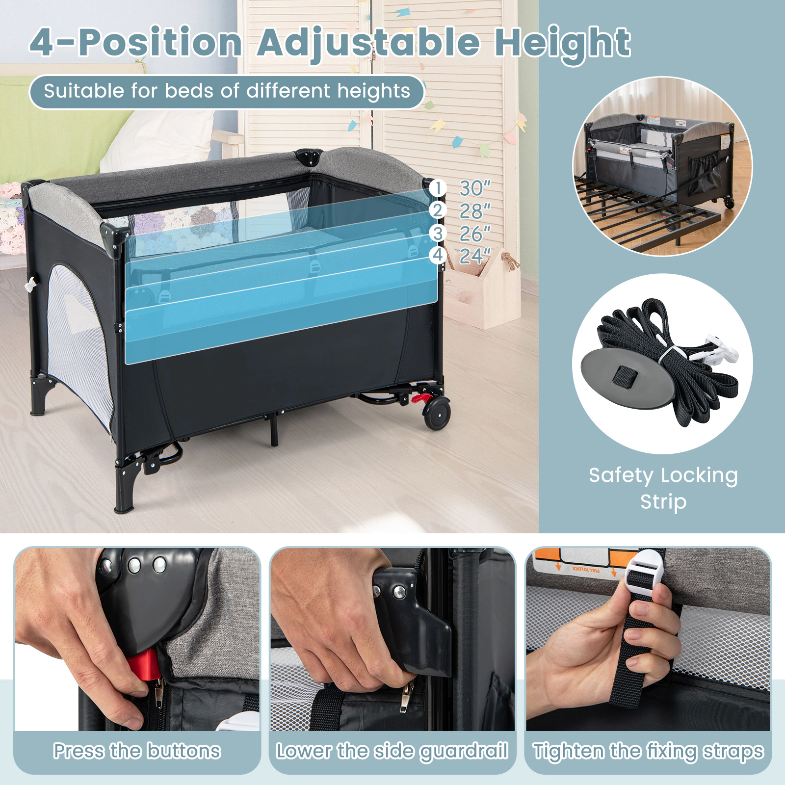 Slickblue 5-in-1 Baby Bassinet Bedside Sleeper with Changing Table
