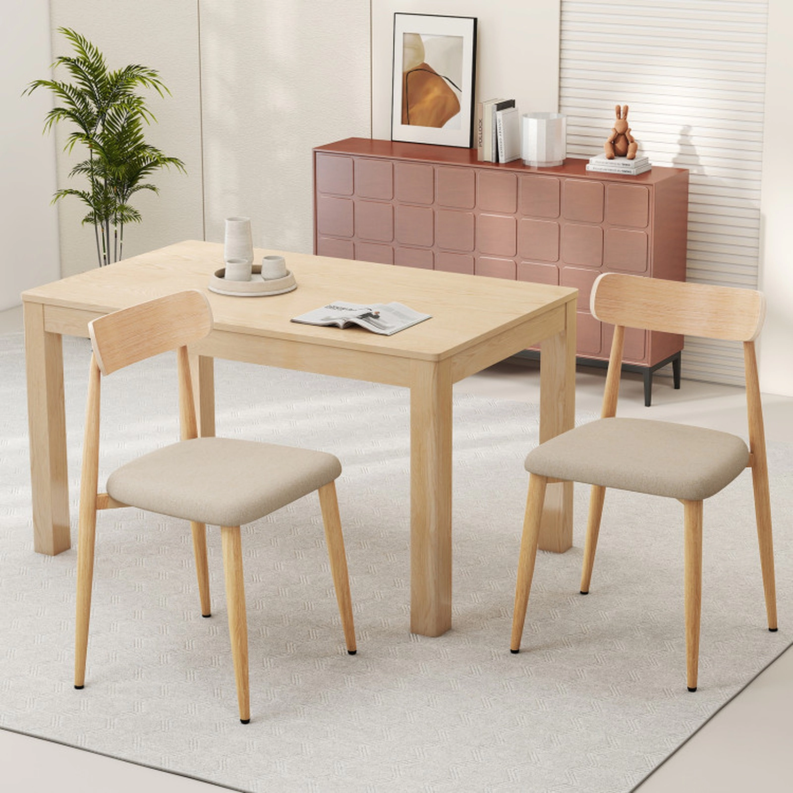 SUGIFT Set of 2 Oak Linen Upholstered Dining Chairs with Curved Back 19.5-in W 31-in H 340-lb Per Chair