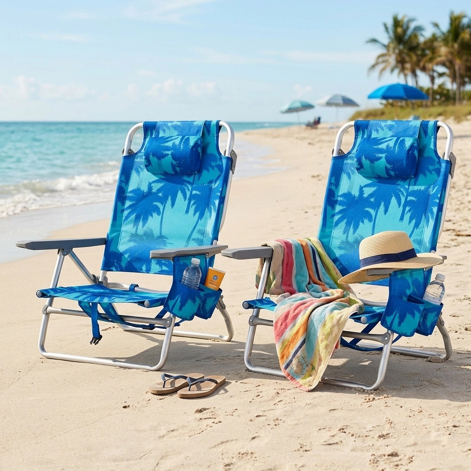 SUGIFT Set of 2 Backpack Beach Chairs with 5 Position Backrest and Padded Headrest