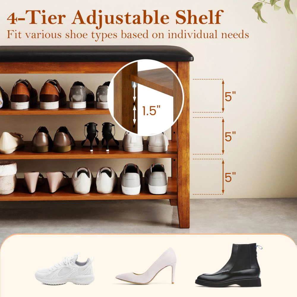 Hivvago 3-Tier Shoe Rack Bench with Adjustable Shelves and Soft Cushion for Entryway and Living Room