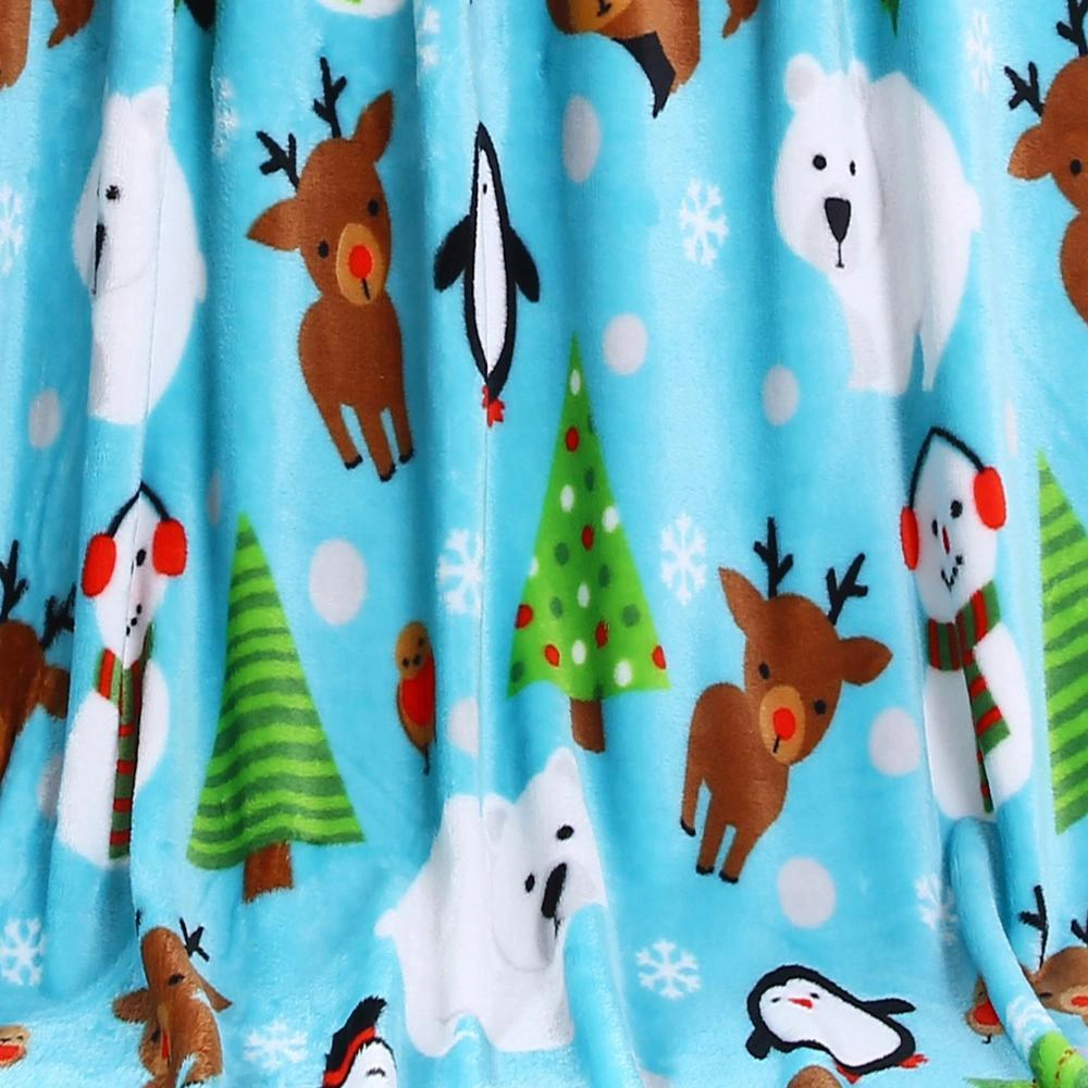 Plazatex Holiday Pals Micro plush Design All Season Blue Color 50" X 60" Throw Blanket