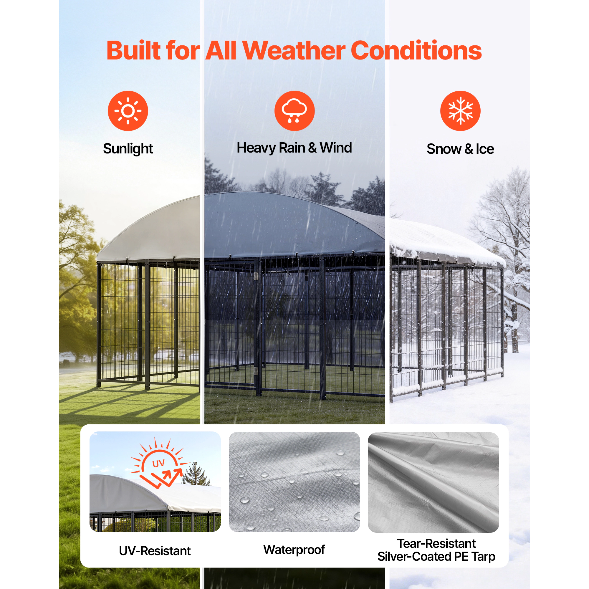 HONGGE 9.8 x 9.8 x 5.4 ft Large Outdoor Dog Kennel with Waterproof UV-Resistant Roof and Secure Lock