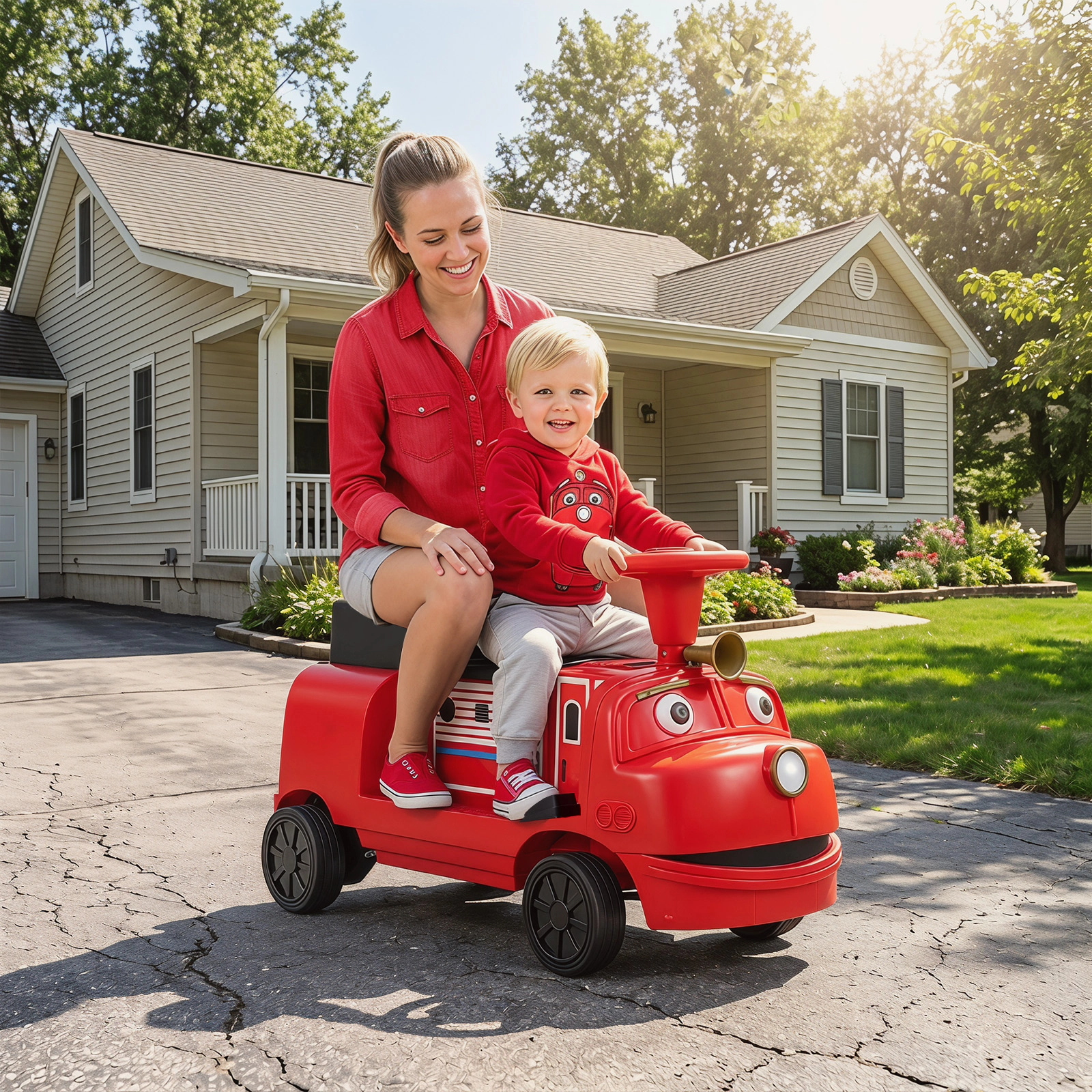Costway 2-Seater Ride on Train,Licensed Chuggington Electric Vehicle with Adjustable Seat