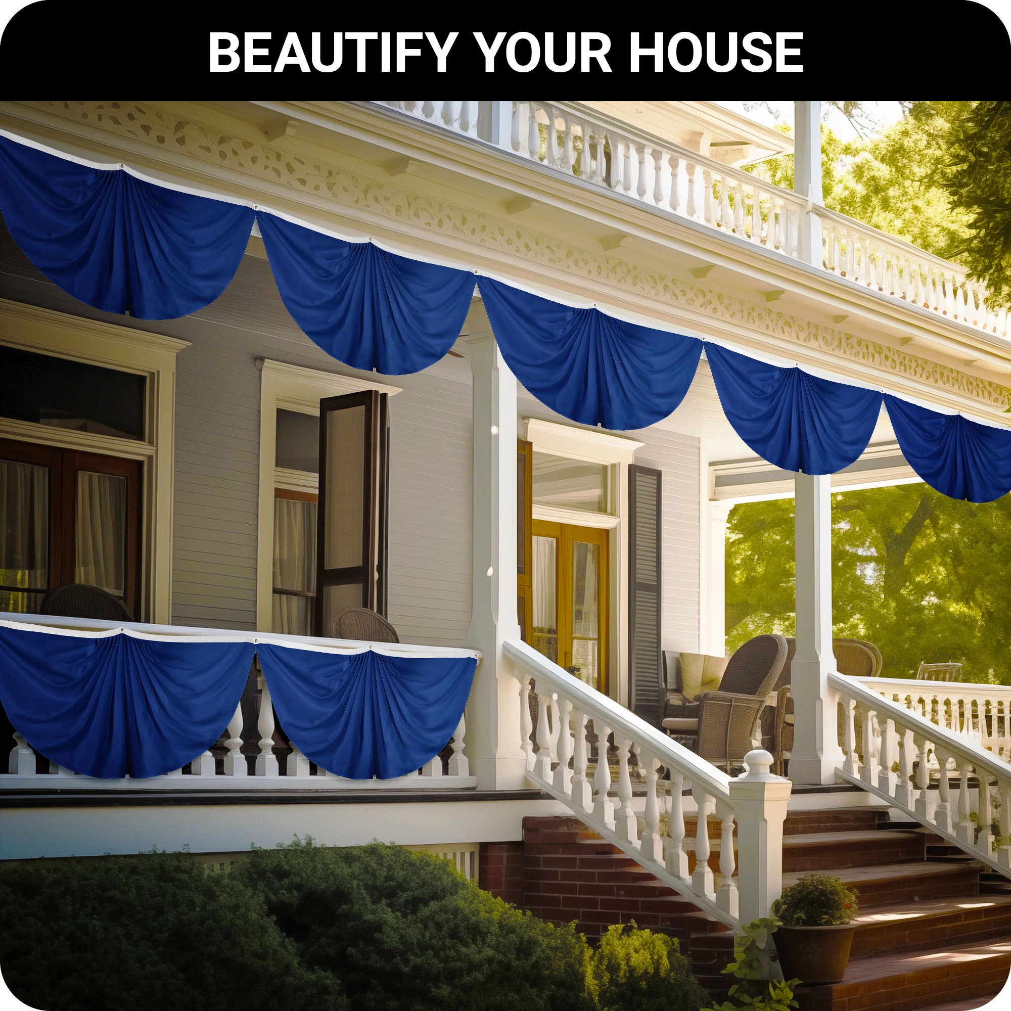 G128 Solid Blue Pleated Fan Flag, 3x6 Ft, 150D Polyester, Brass Grommets, Indoor Outdoor