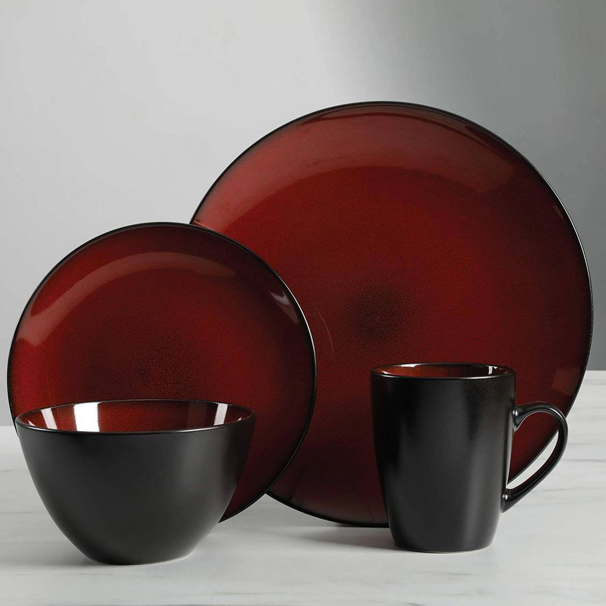 Gibson Soho Lounge Round 16-Piece Dinnerware Set, Burgundy