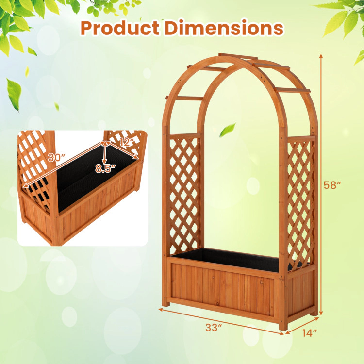 Hivvago Raised Garden Bed with Lattice Trellis Ached Roof Wooden Elevated Planter Box-Brown