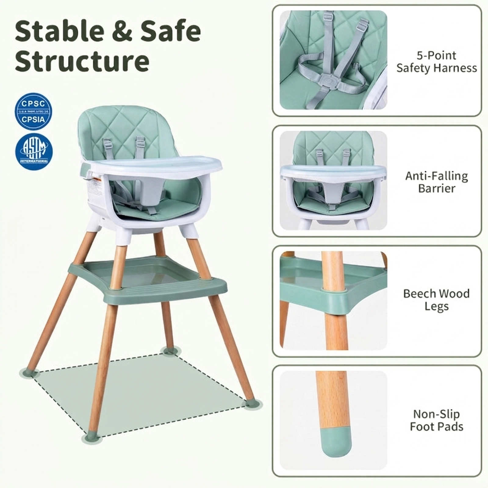SUGIFT 9-in-1 Convertible High Chair for Babies and Toddlers 66-lb Capacity Ages 6 Months-3 Years Green