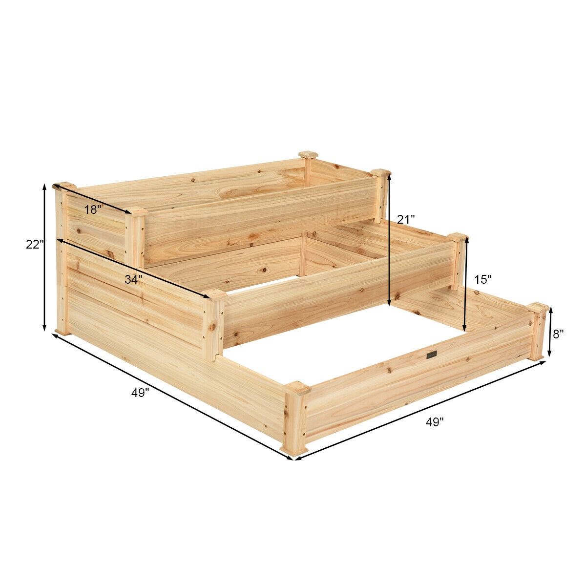 SUGIFT 3-Tier Natural Wood Elevated Vegetable Garden Bed with Open-Ended Base 47-in W 47-in D 22-in H