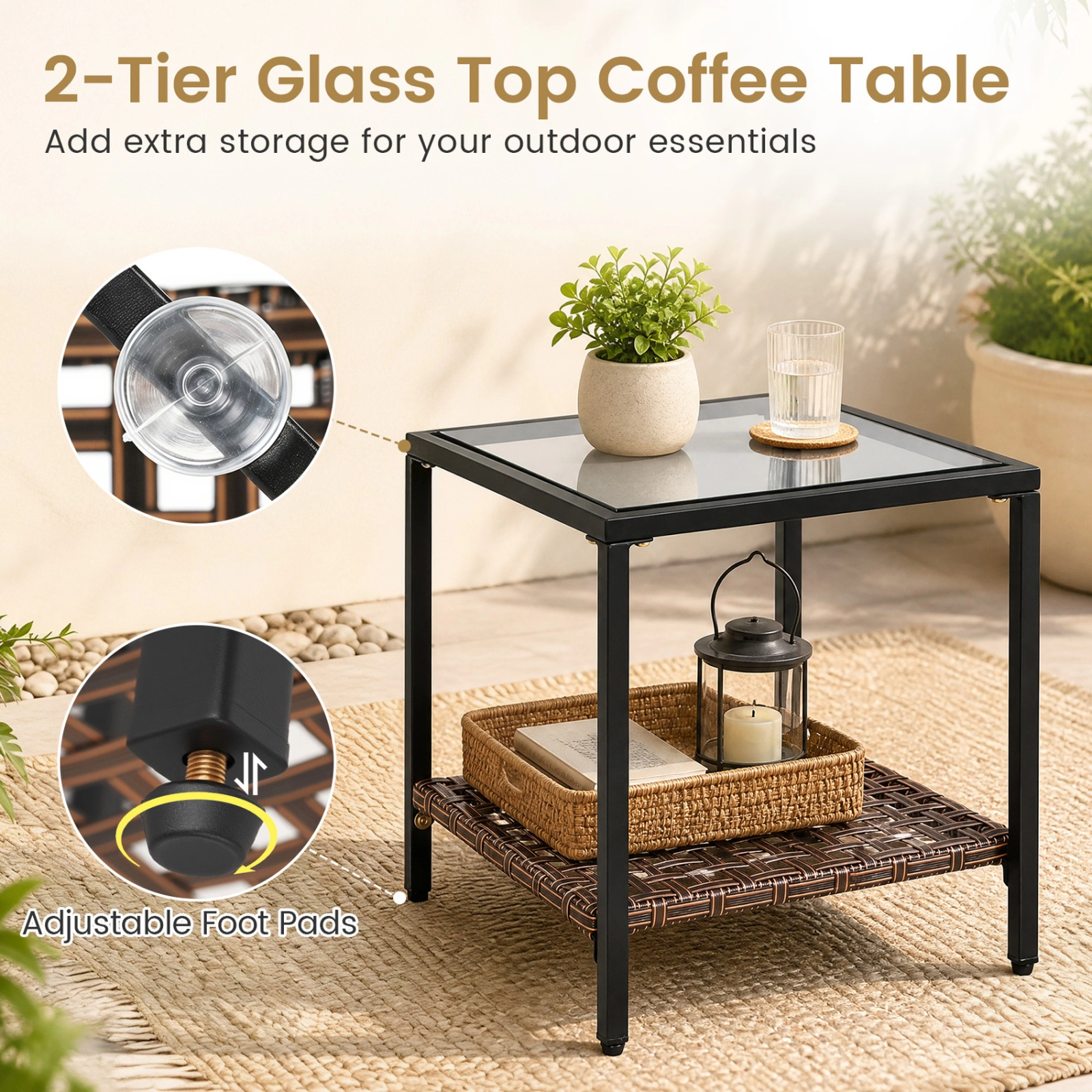 SUGIFT Outdoor Rocking Chair and Coffee Table Patio Dining Set 400-lb Chair Capacity Mixed Brown with Gray Cushions