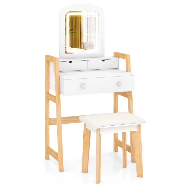 Hivvago Adjustable Height Vanity Desk Set With 3-Color Led Lighted Mirror And Drawers
