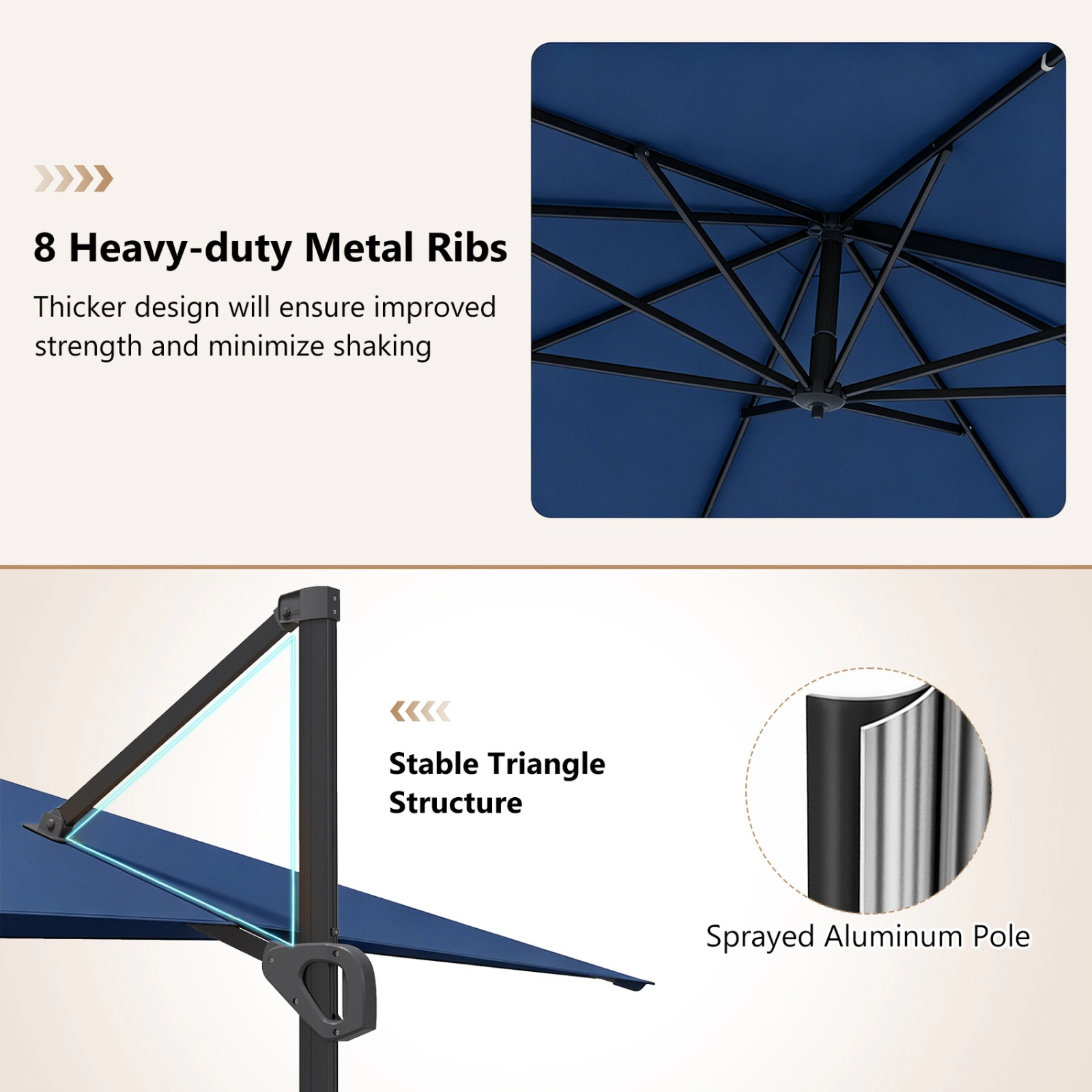 SUGIFT Navy 11 x 9 ft Rectangular Cantilever Patio Umbrella with 6 Tilt Positions