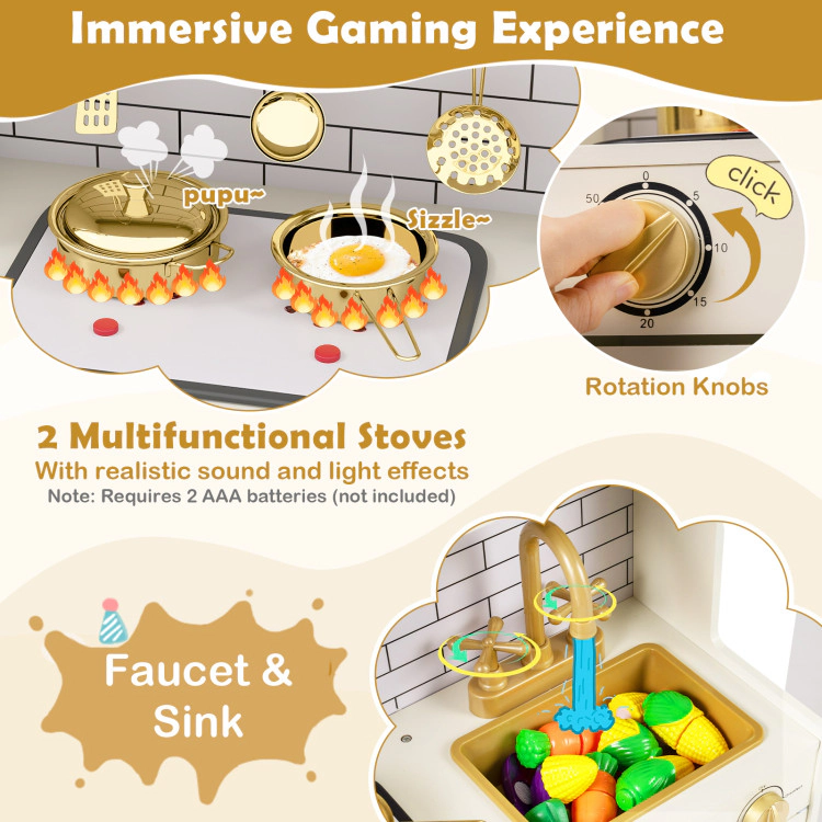 Hivvago Pretend Toy Kitchen Set with Stoves and Water Dispenser