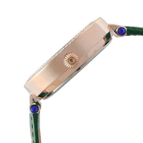 Peugeot Women's 38mm Green Watch Crystal Bezel Leather Strap