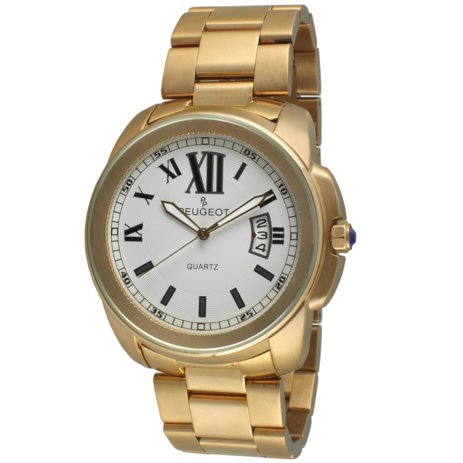 Peugeot Men's Calendar Gold Plated Stainless Steel Bracelet Watch