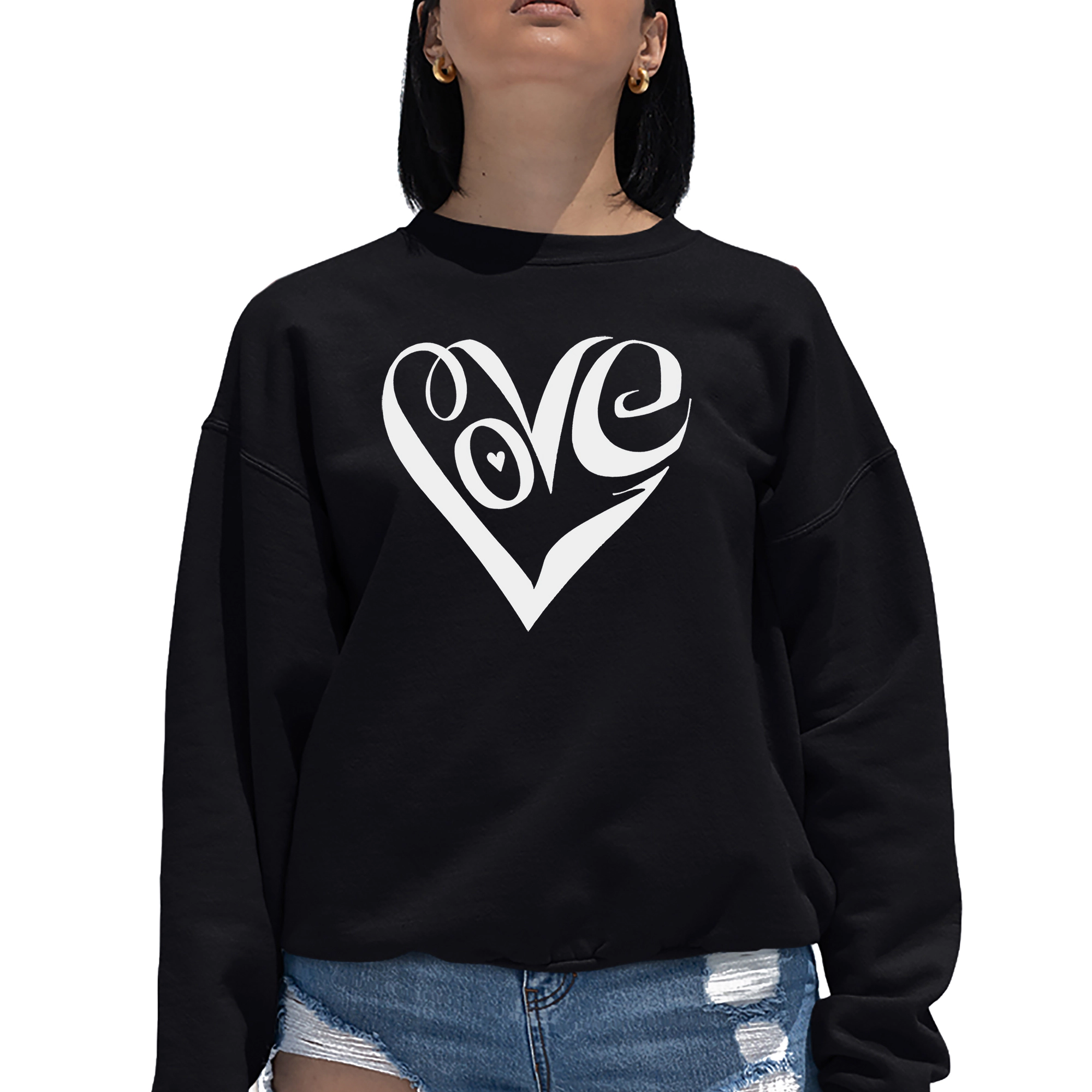 LA Pop Art Script Love Heart - Women's Word Crewneck Sweatshirt