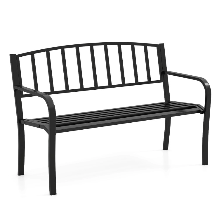 Hivvago 50 Inches Outdoor Garden Bench With Slatted Backrest And Curved Armrests-Black