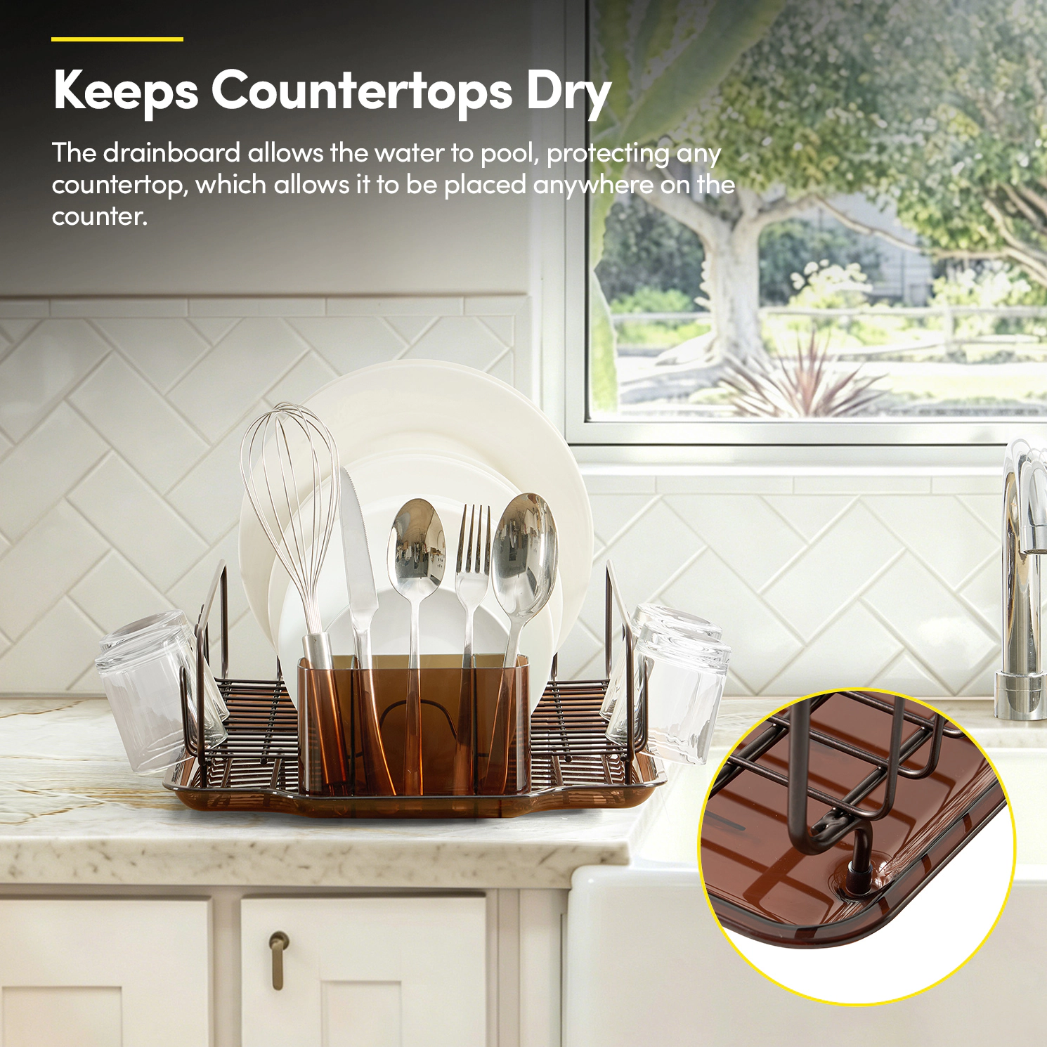 Sweet Home Collection 2-Piece Acrylic Dish Drying Rack with Drain Board
