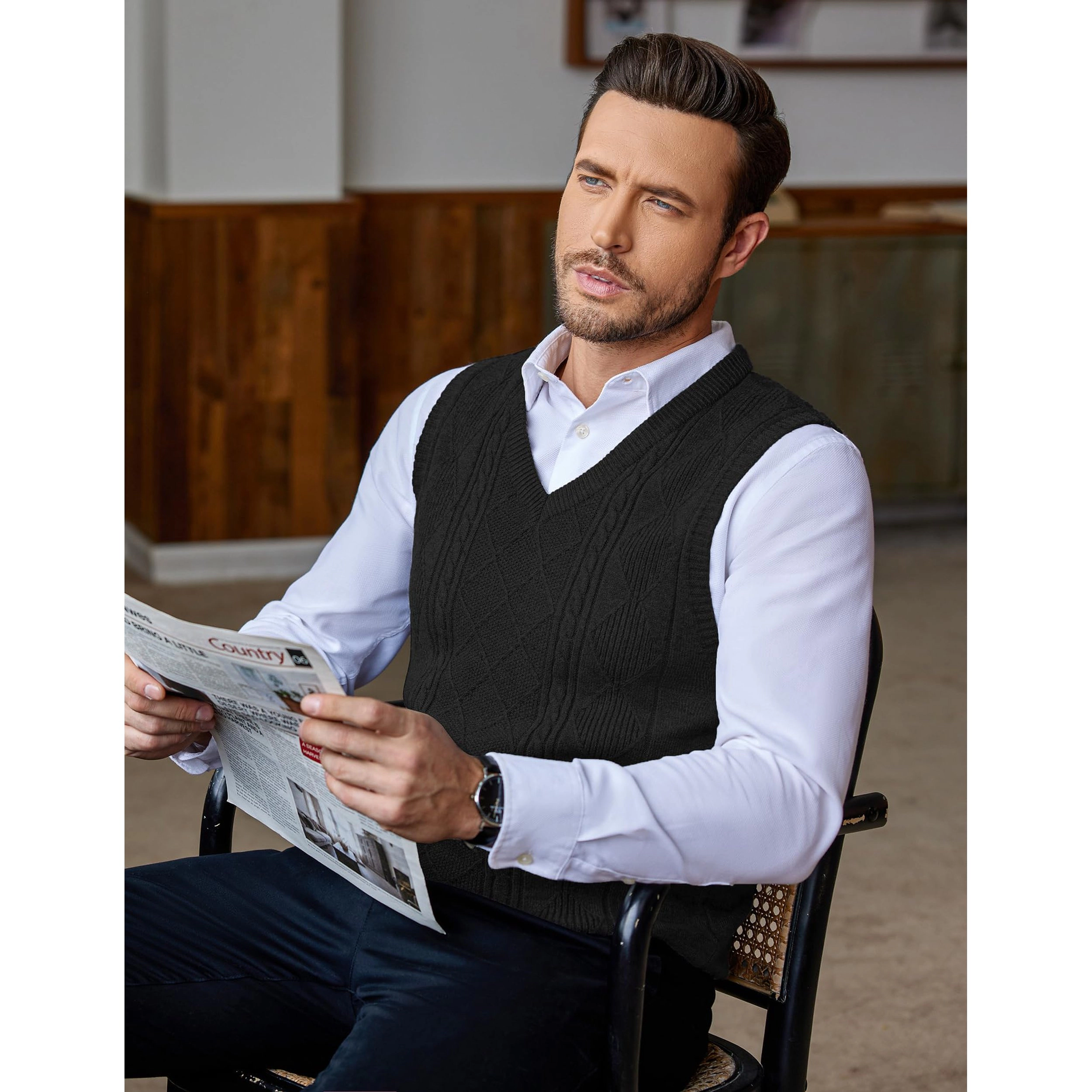 COOFANDY Men's Regular Fit V Neck Sleeveless Knit Sweater Vest