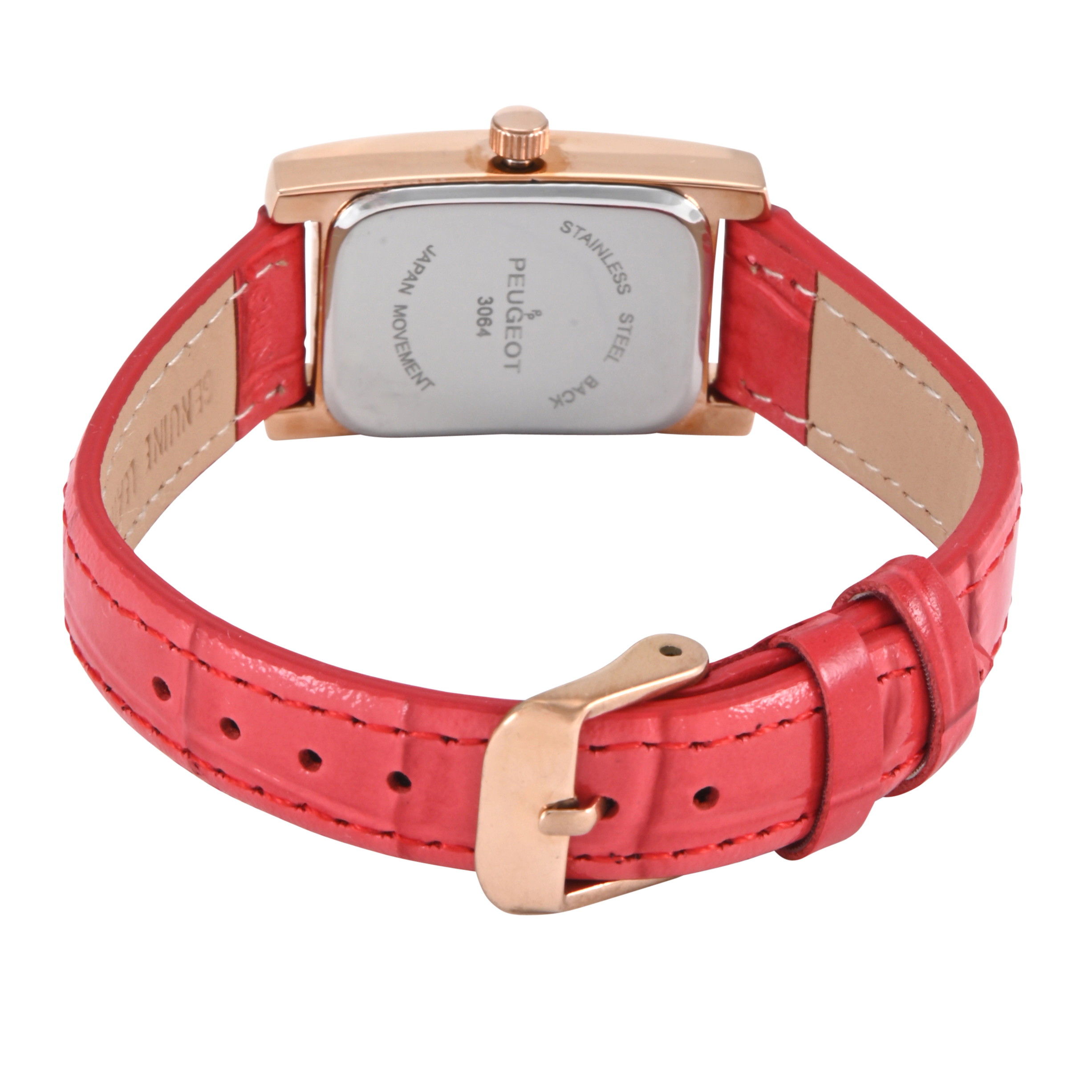 Peugeot Women's Contour Tank Shape Case Red Watch with Roman Numerals