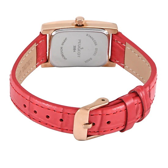 Peugeot Women's Contour Tank Shape Case Red Watch with Roman Numerals