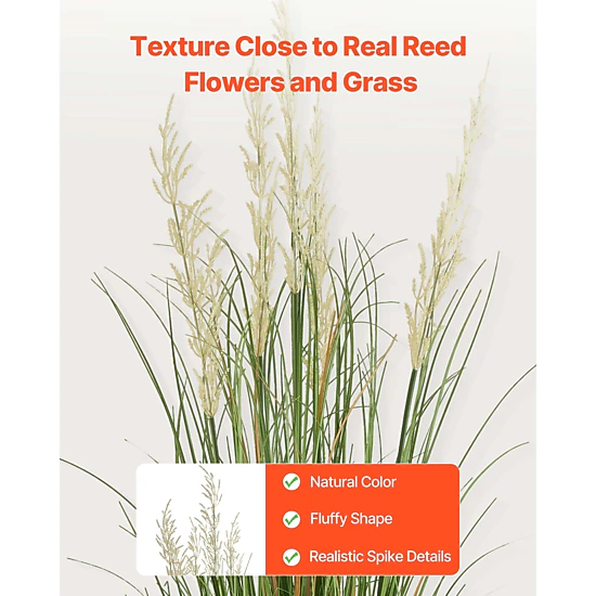 HONGGE Artificial Grass Plant Reed Flower Grass in Pot Premium PVC Faux Fake Greenery Shrubs Plant for Indoor Outdoor