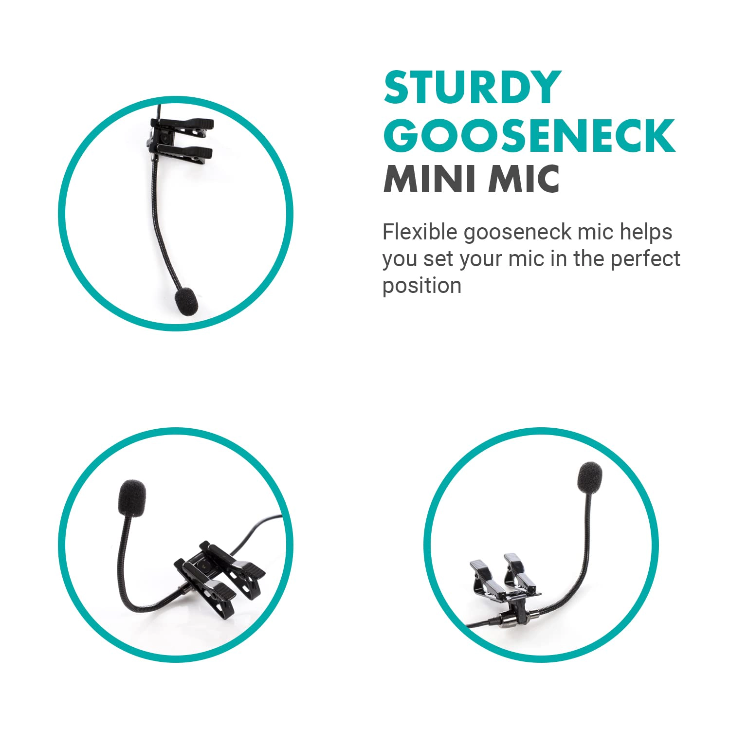 Movo ACM400 Flexible Gooseneck Omnidirectional Microphone for Motovlogging Moto Vlog Action Cam Helmet Mic - Clip on