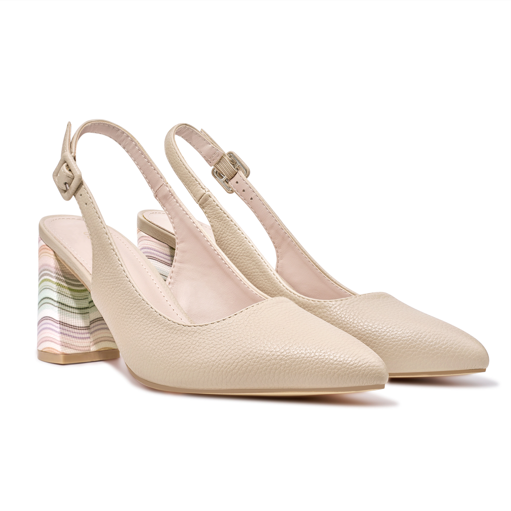 BLISSFUL STEP Women Pointed Toe Block Heel Slip On Slingback Pumps Shoes