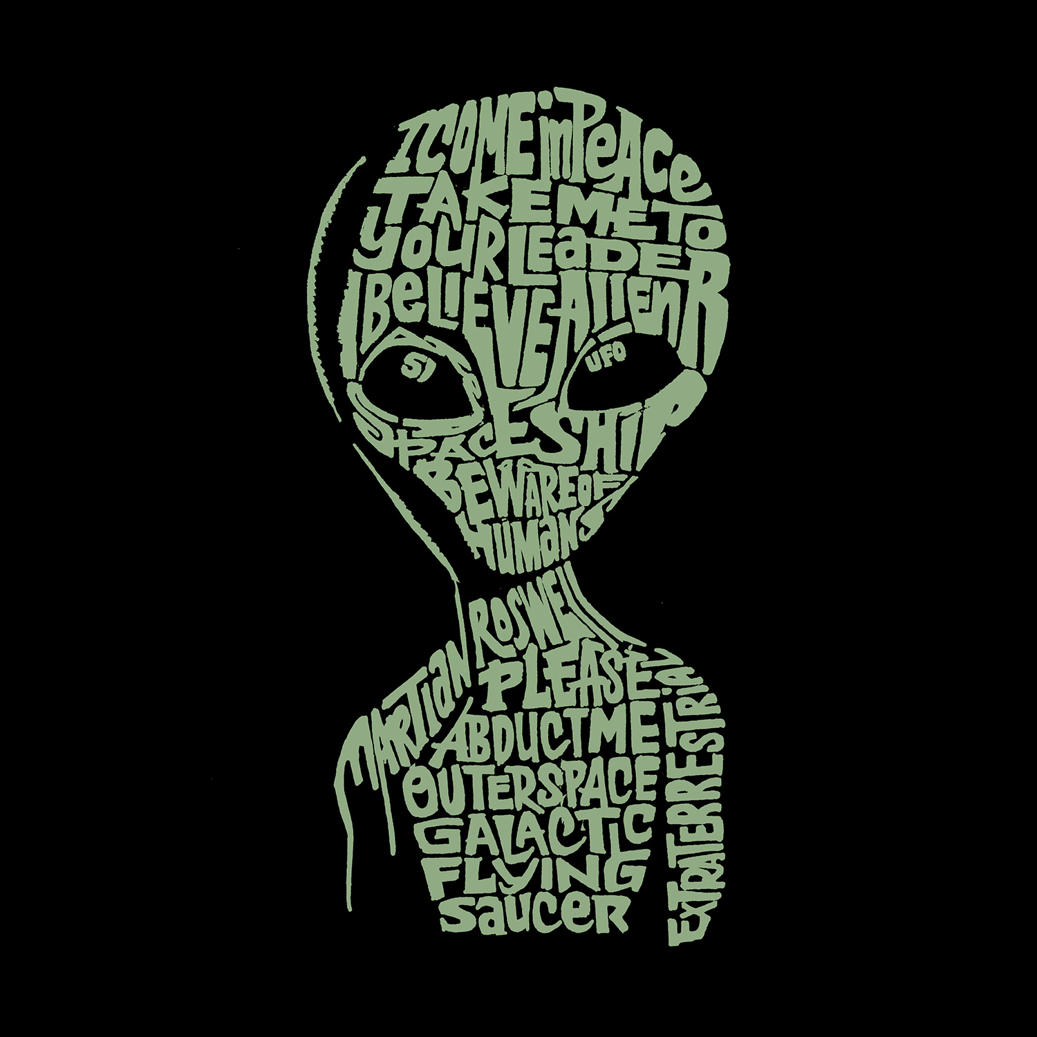 LOS ANGELES POP Art Men's Cotton-Poly Alien Word T-Shirt - Crew Neck, Short Sleeve