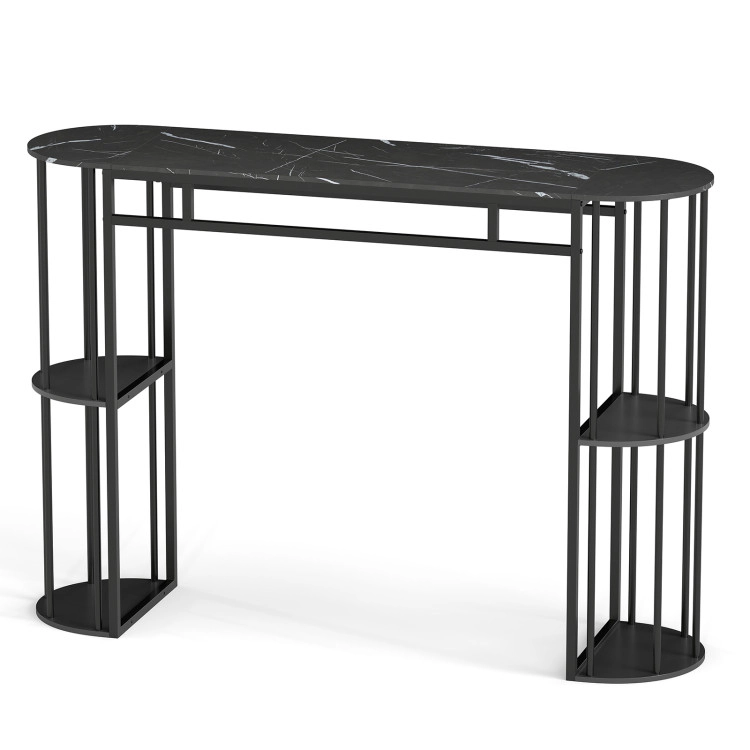 Hivvago 60 Inch Long Bar Table Narrow With Faux Marble Tabletop And Storage Shelves