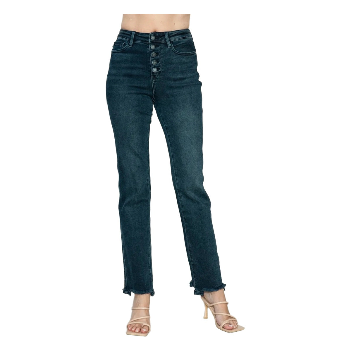 Judy Blue Full Button Fly Hem Destroy Straight Jeans