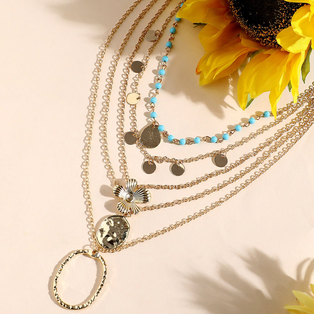 SOHI Women's Textured Multi-Layer Necklace - California Gold