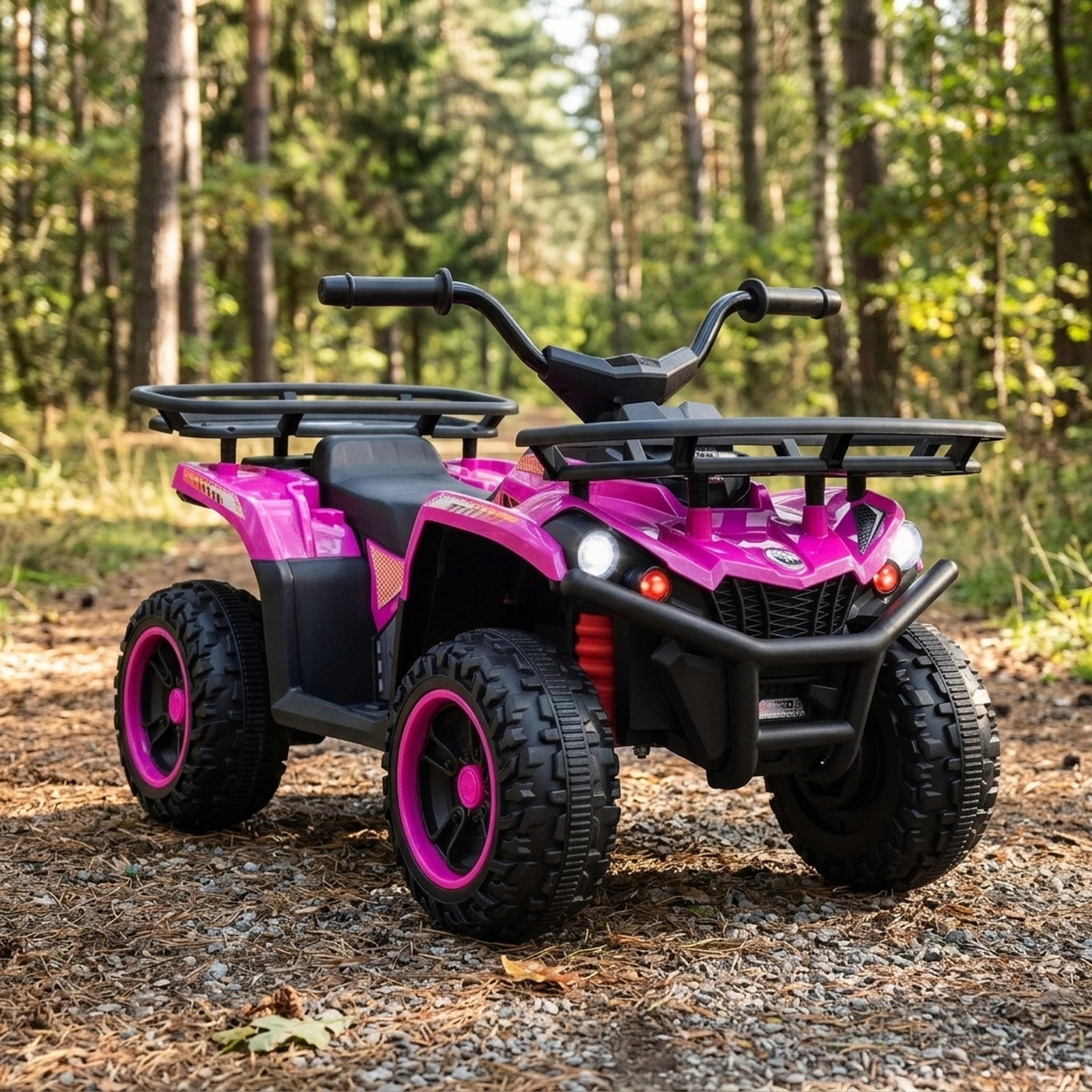24V Kids Electric Ride On Quad 30-Degree Climbing Ability LED Headlights Gear Shifter Storage SD USB Ages 3+ Pink ATV