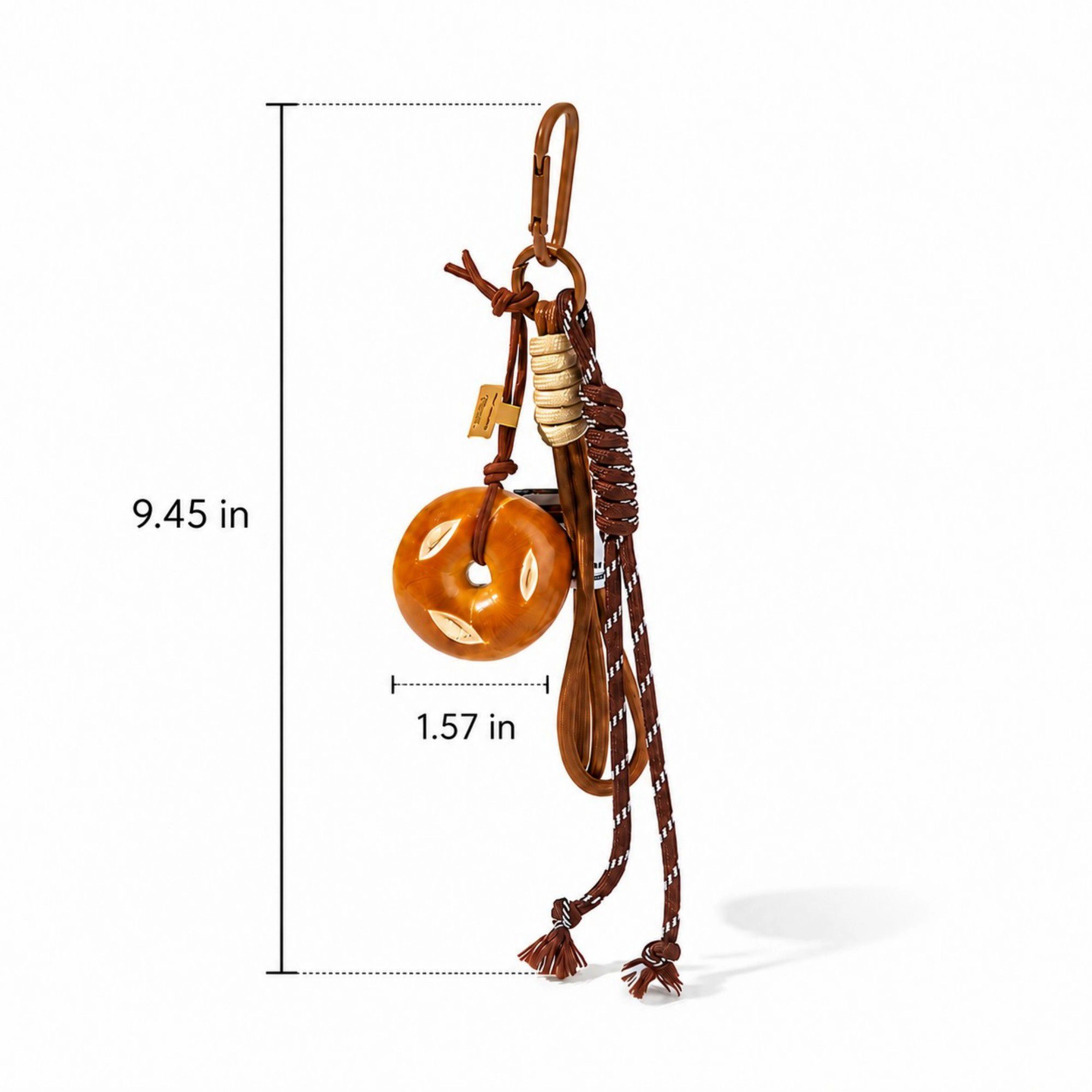 Alilang Women's Pretzel Keychain Bag Charm with Brown Cord Tassel Carabiner Clip and Gold Tone Accent
